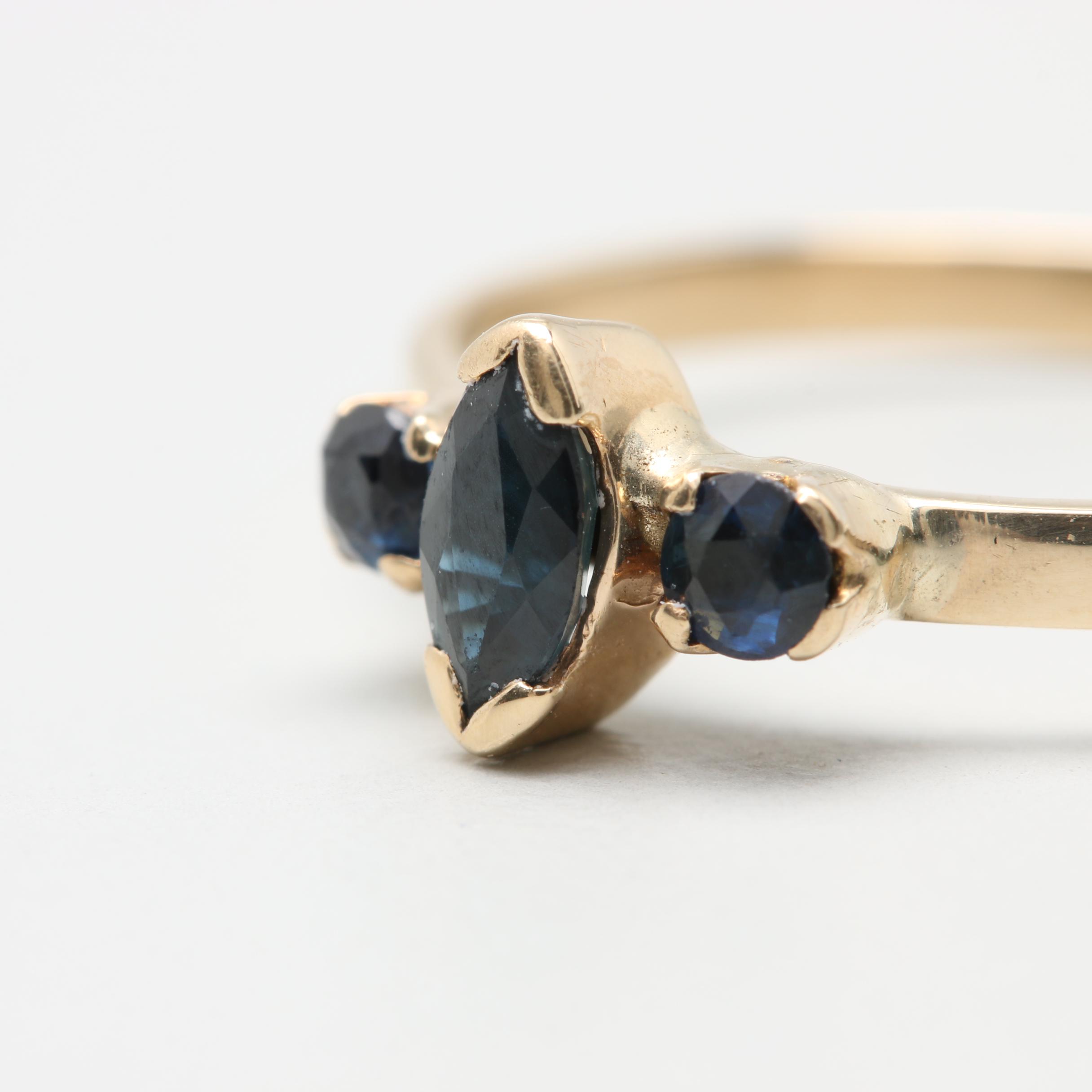 14K Yellow Gold Blue Sapphire Ring