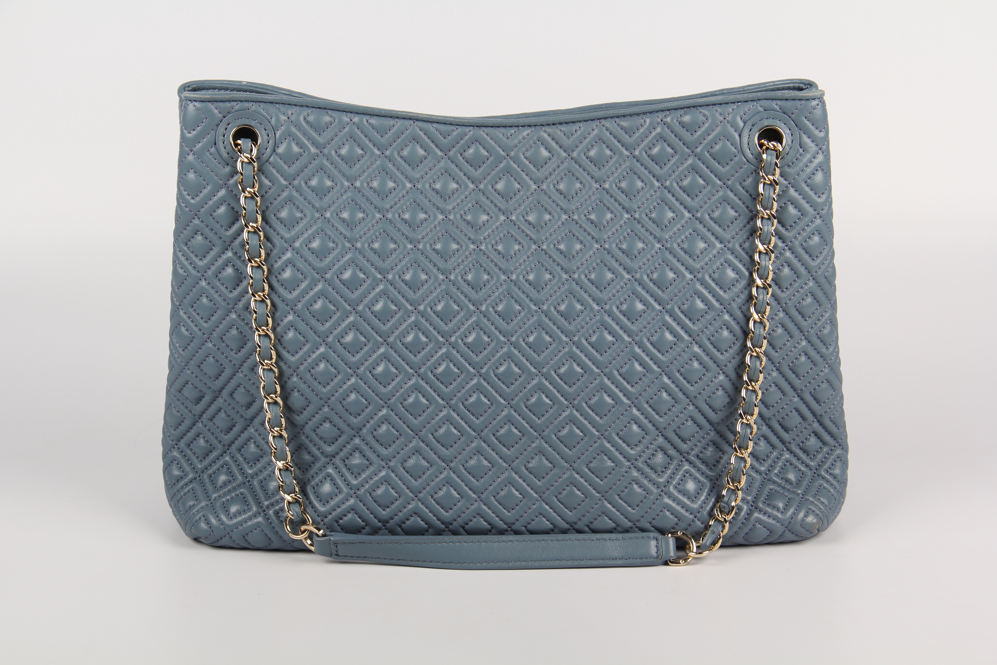 Tory Burch Quilted Dusty Blue Leather Tote