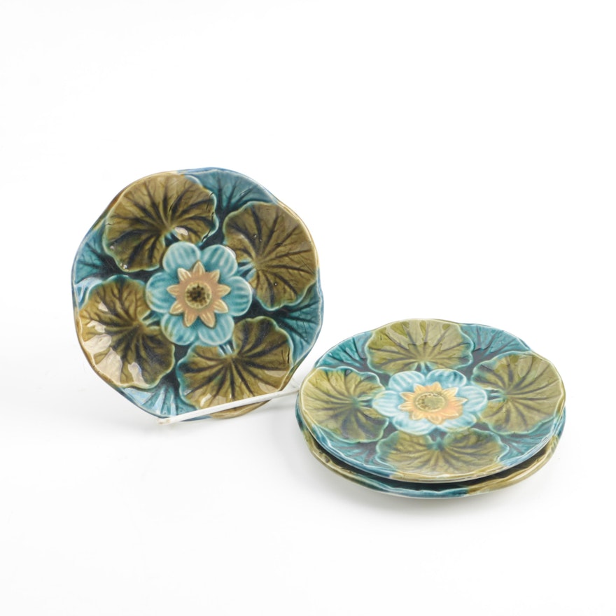 Vintage Ceramic Flower and Foliate Majolica Style Plates