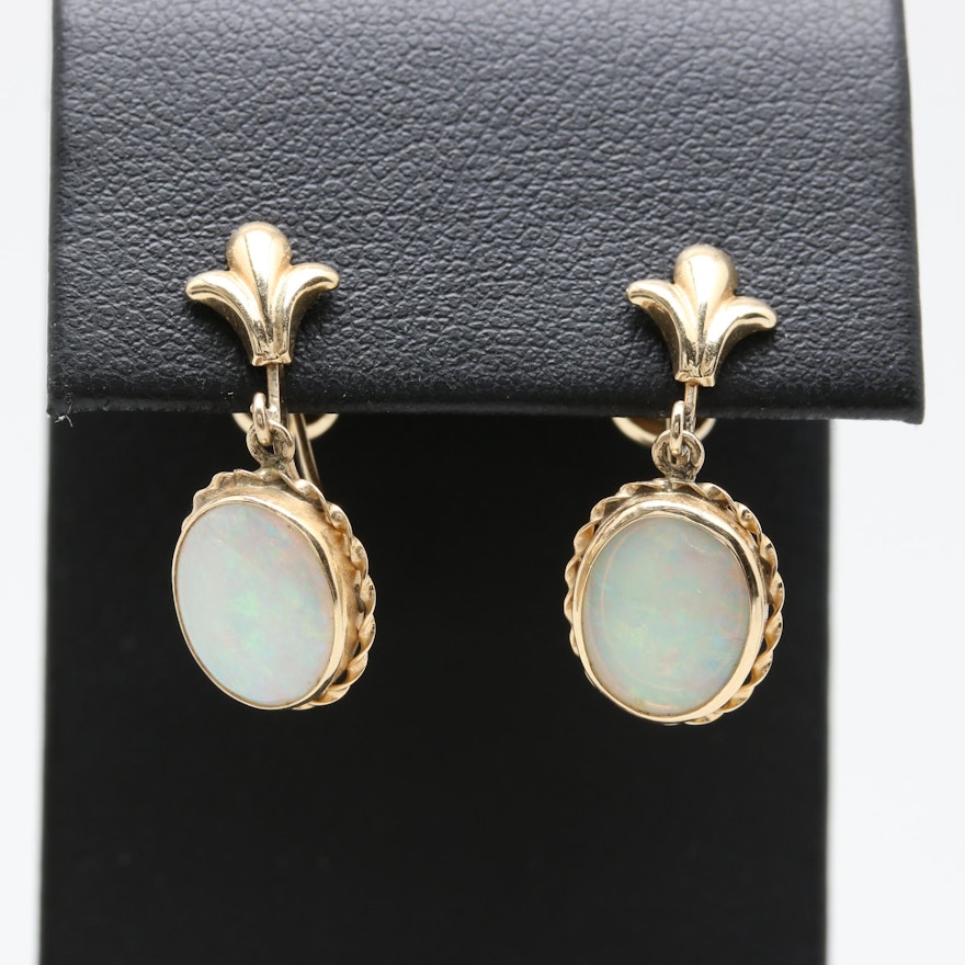 14K Yellow Gold Opal Dangle Earrings