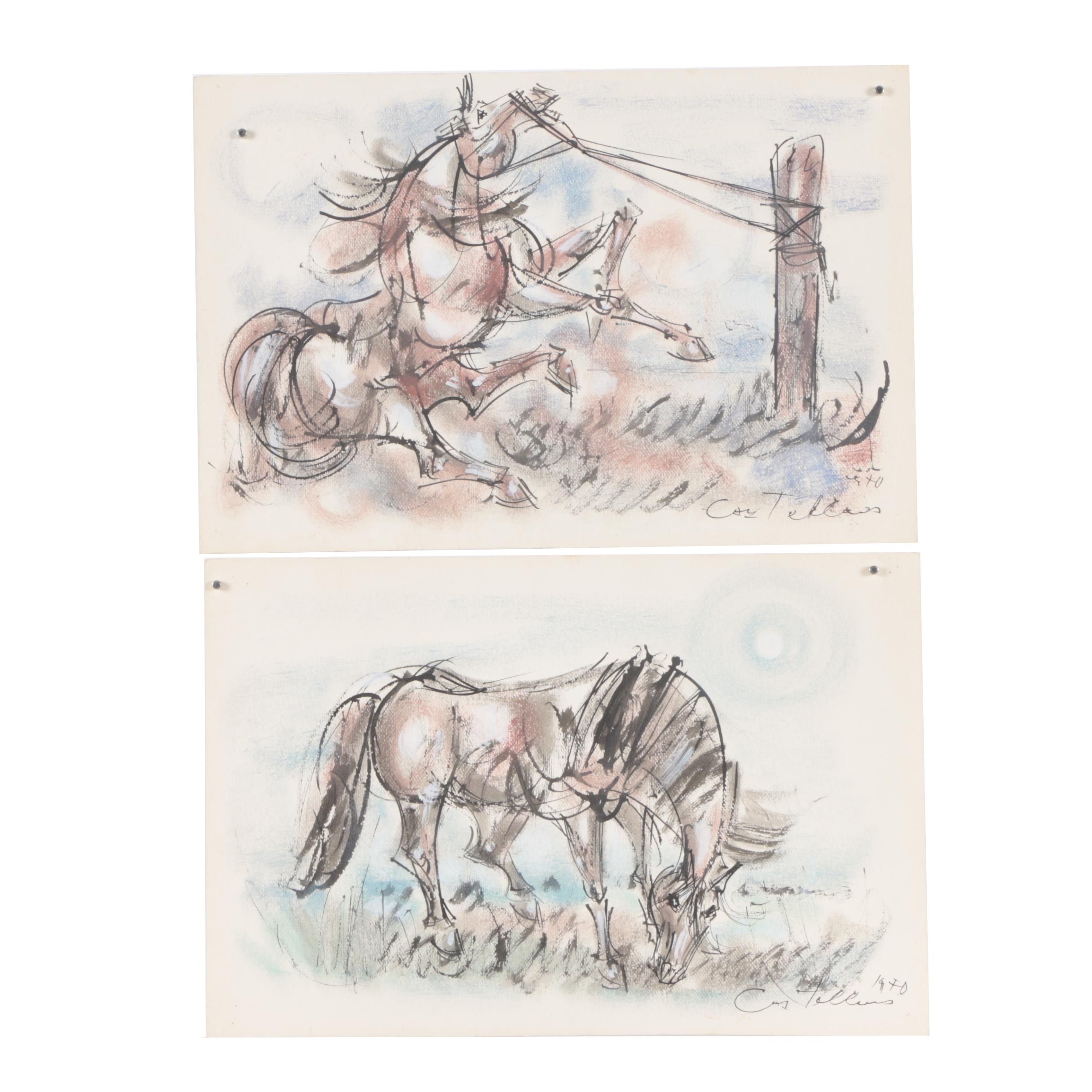 Sanchez Castellanos 1970 Ink and Watercolor Paintings