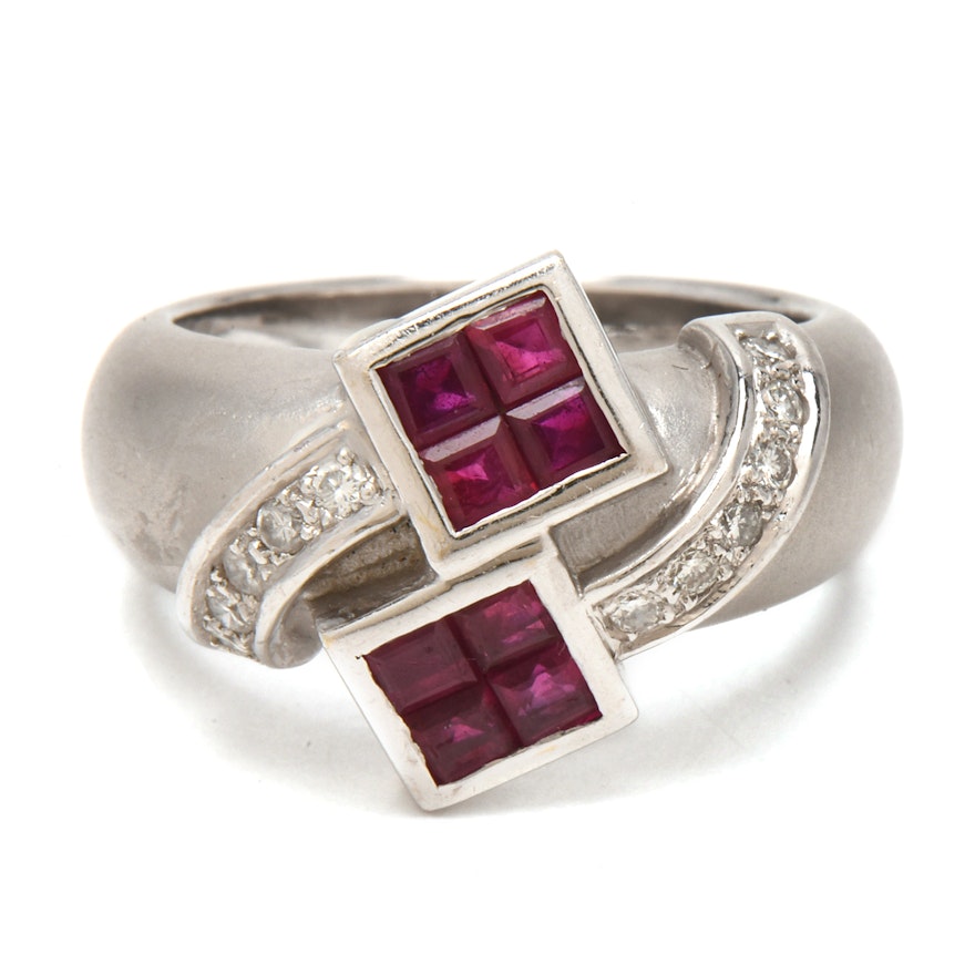 18K White Gold Ruby and Diamond Band