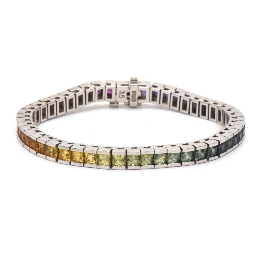 14K White Gold Multiple Color Sapphire Tennis Bracelet