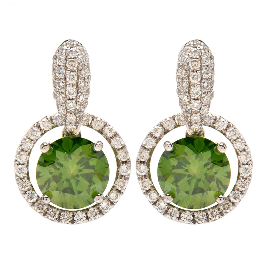14K White Gold 3.25 CTW Green Color Treated Diamond Pierced Earrings
