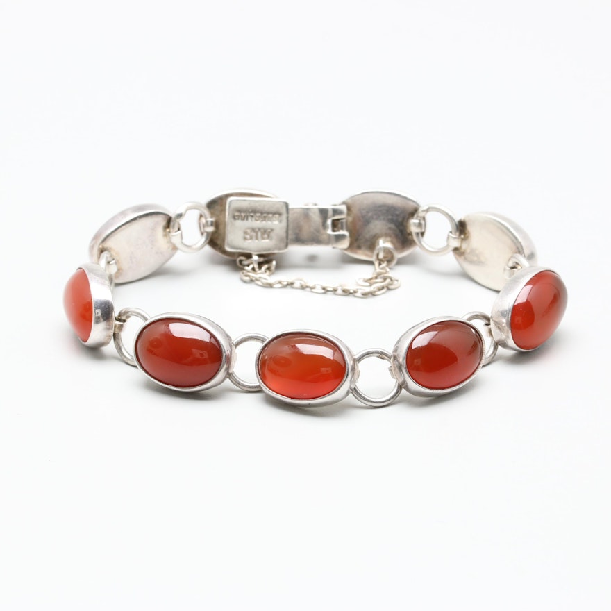 Sterling Silver Carnelian Link Bracelet