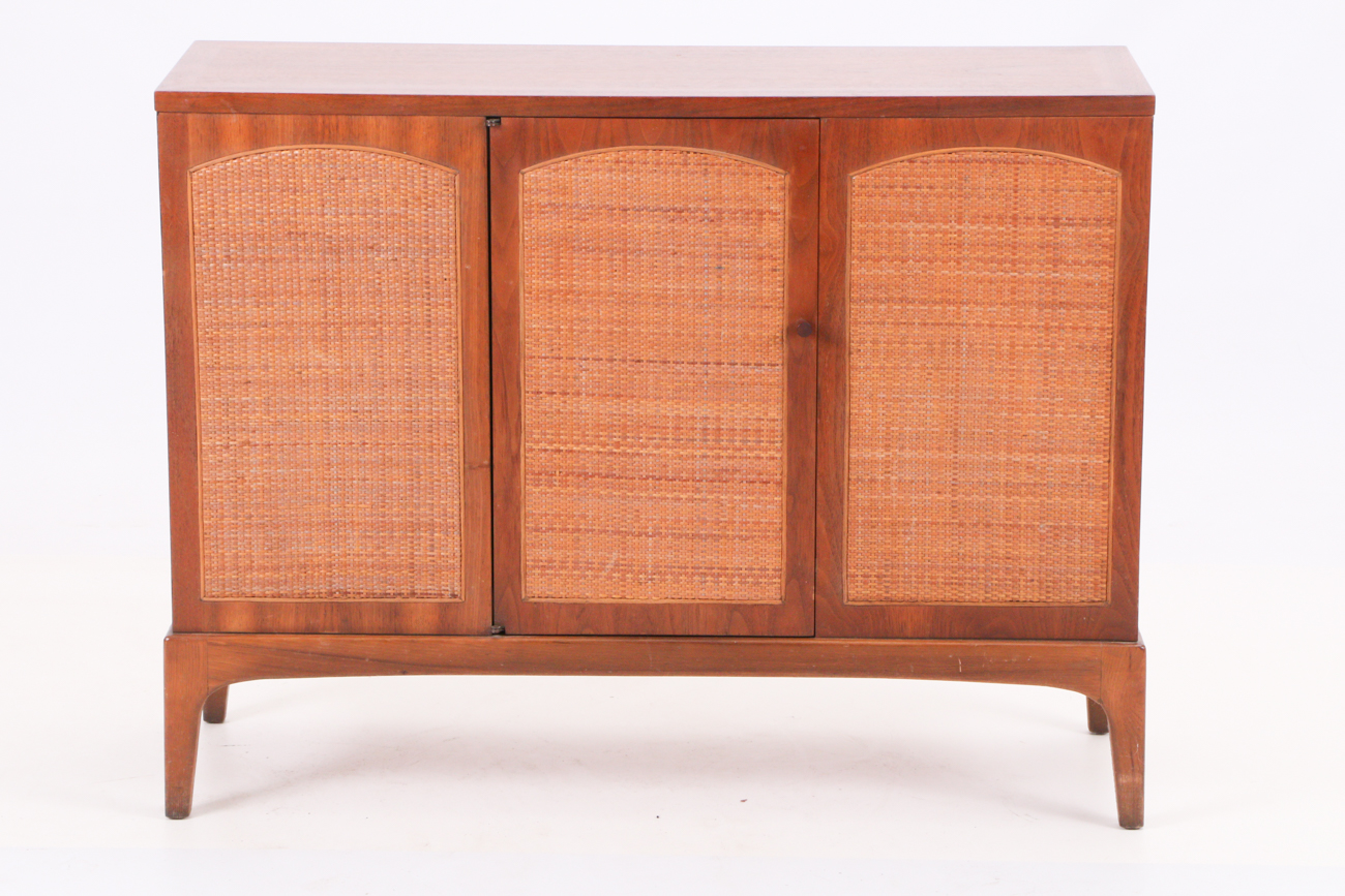 Walnut Cabinet with Woven Cane Door Panels