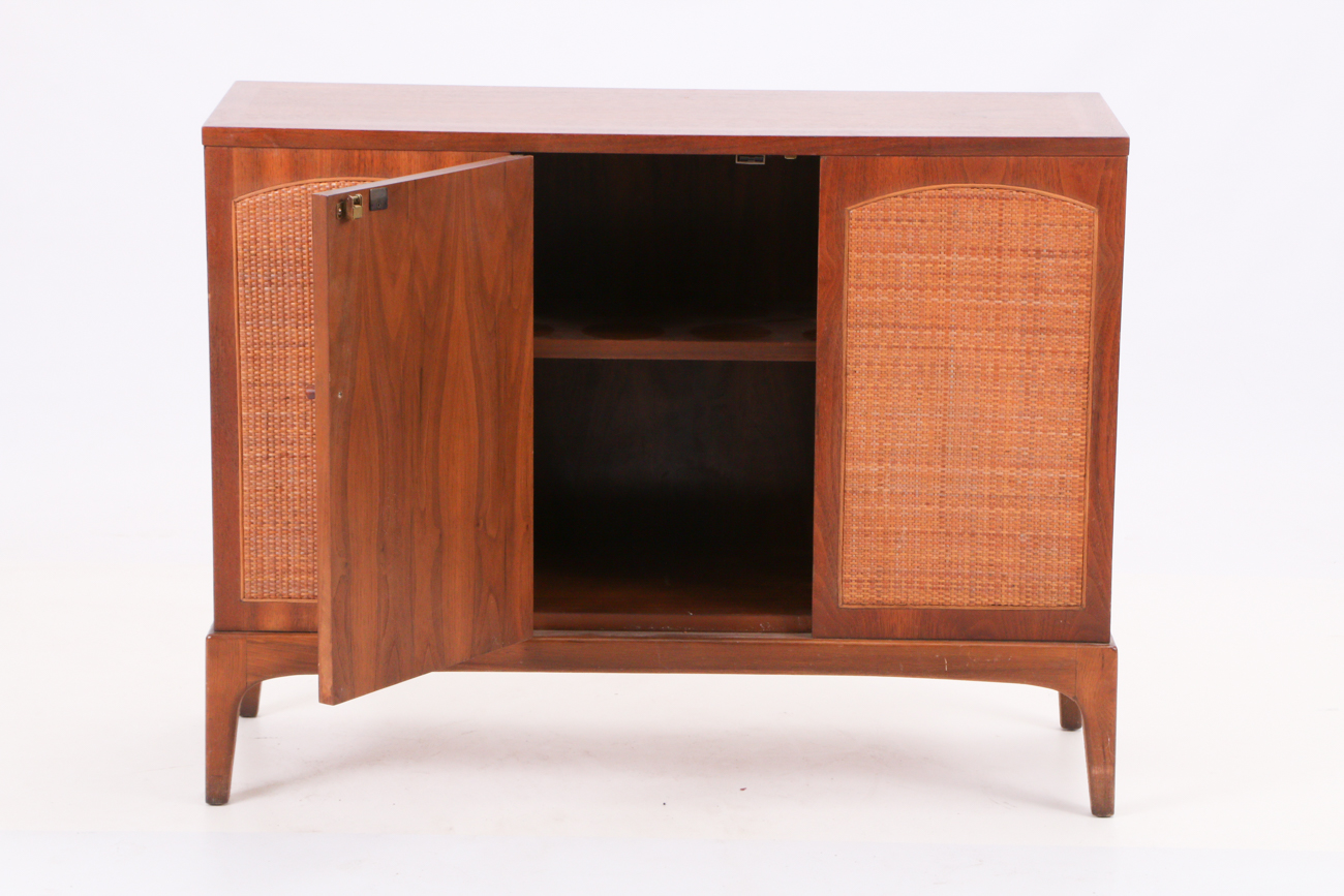 Walnut Cabinet with Woven Cane Door Panels