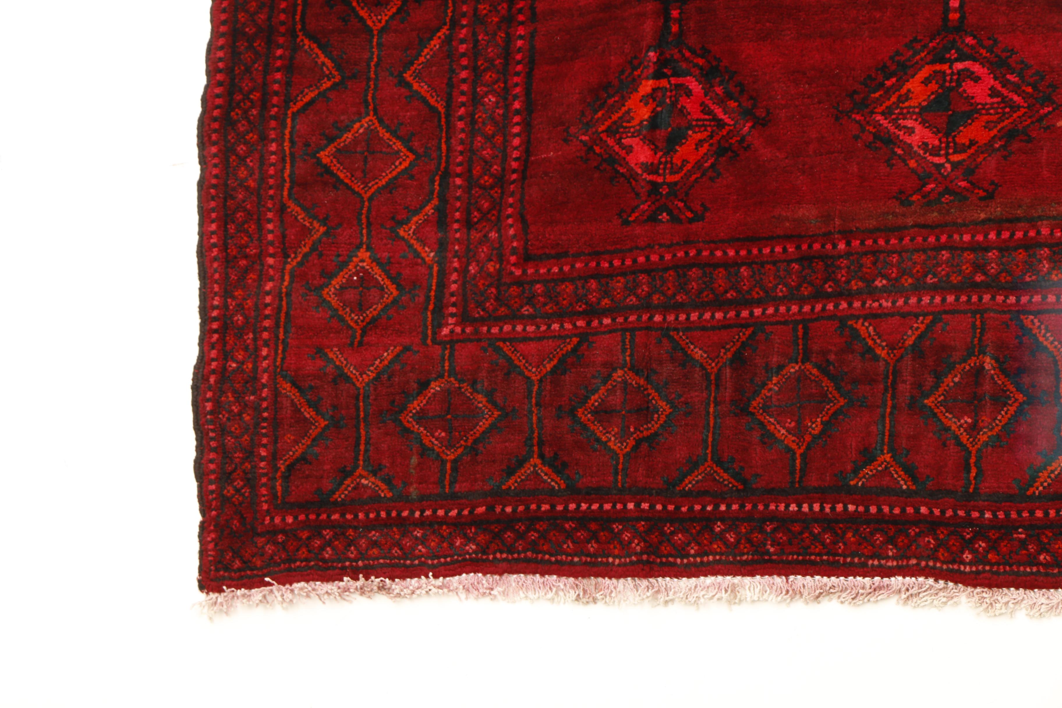 Vintage Hand-Knotted Persian Turkmen Area Rug