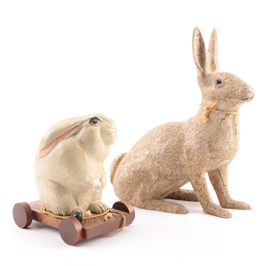 Resin and Wood Rabbit Figurines