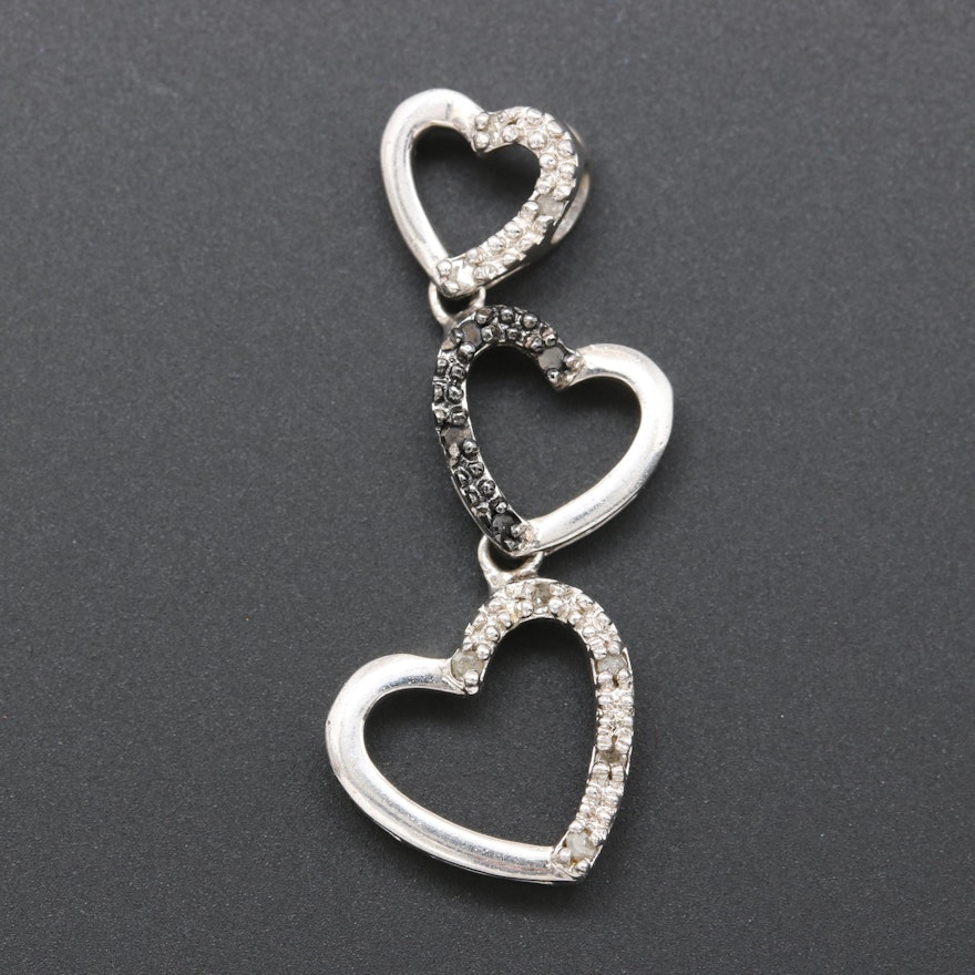 Sterling Silver Diamond Graduated Heart Pendant