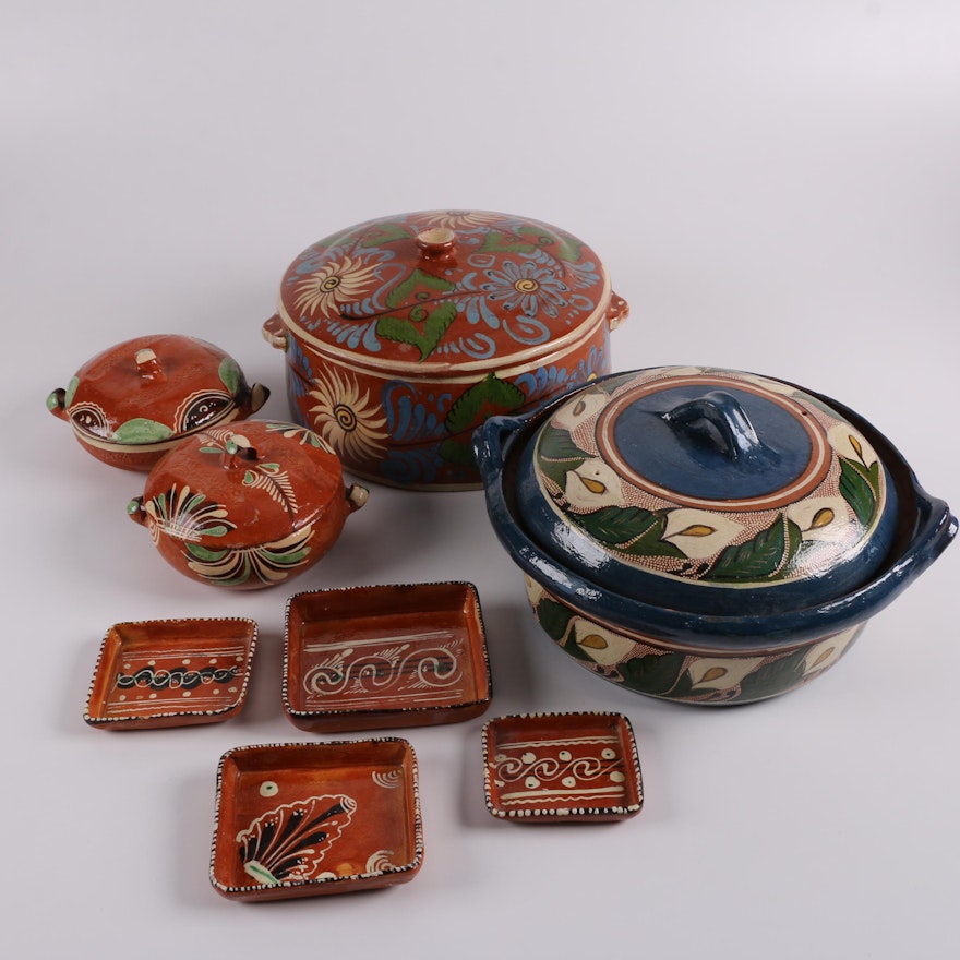 Vintage Mexican Redware Bakeware and Serveware