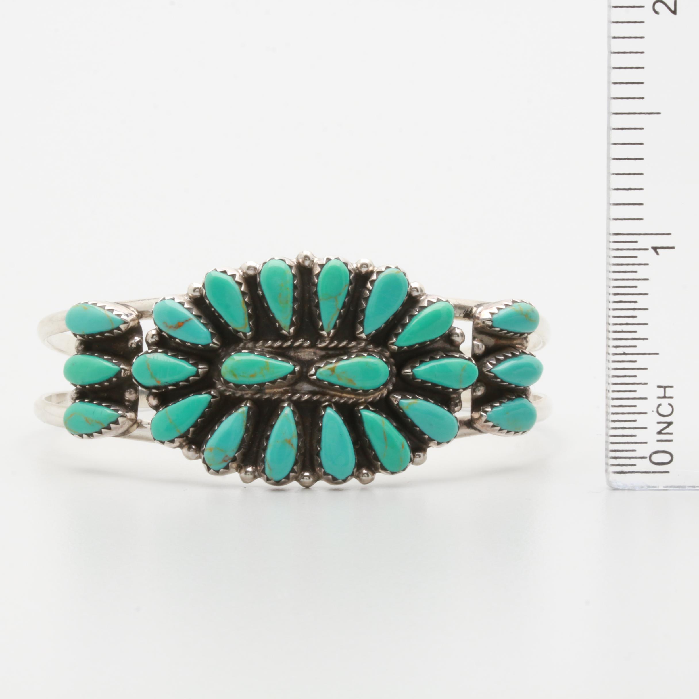 L. Morgan Navajo Diné Sterling Silver Turquoise Cuff Bangle