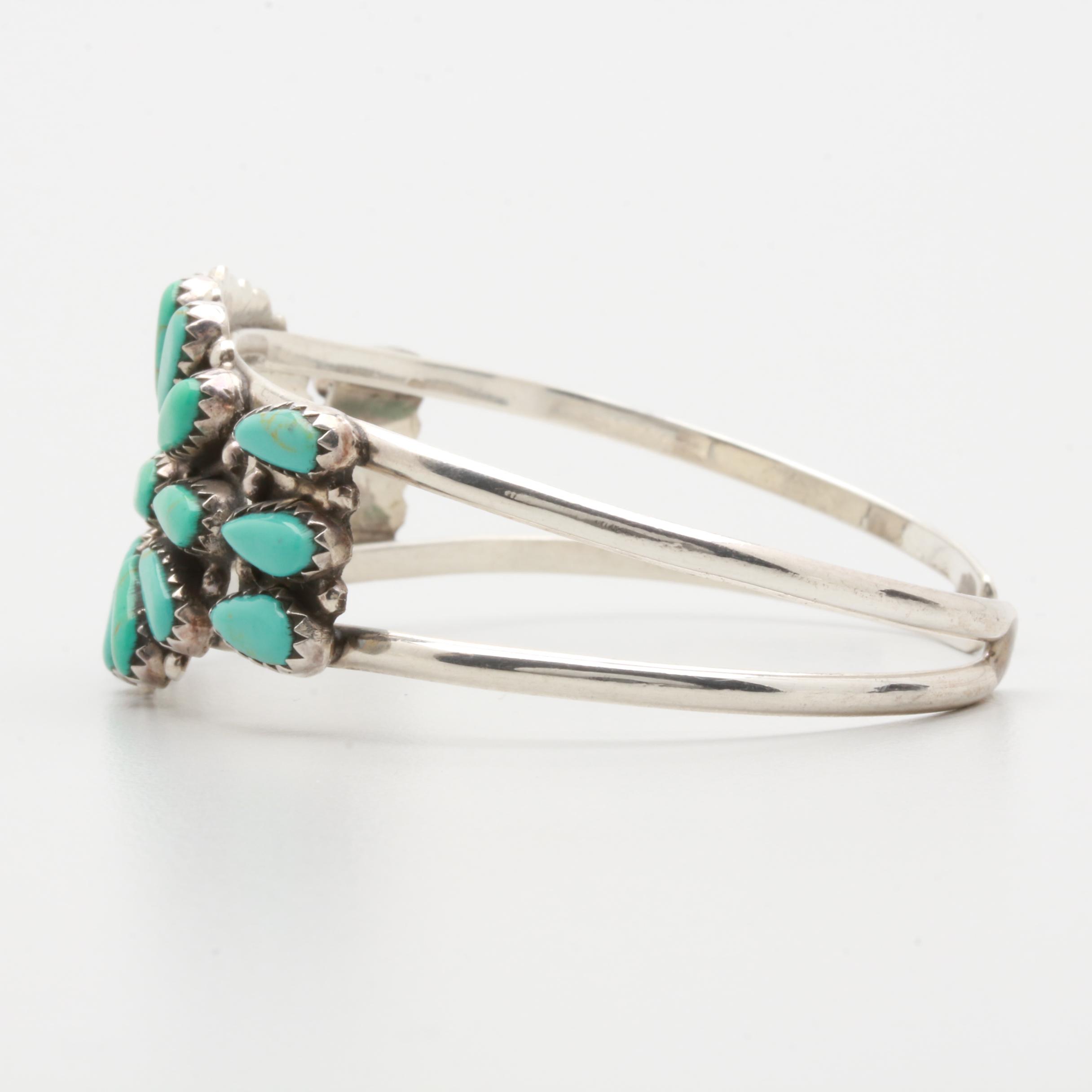 L. Morgan Navajo Diné Sterling Silver Turquoise Cuff Bangle