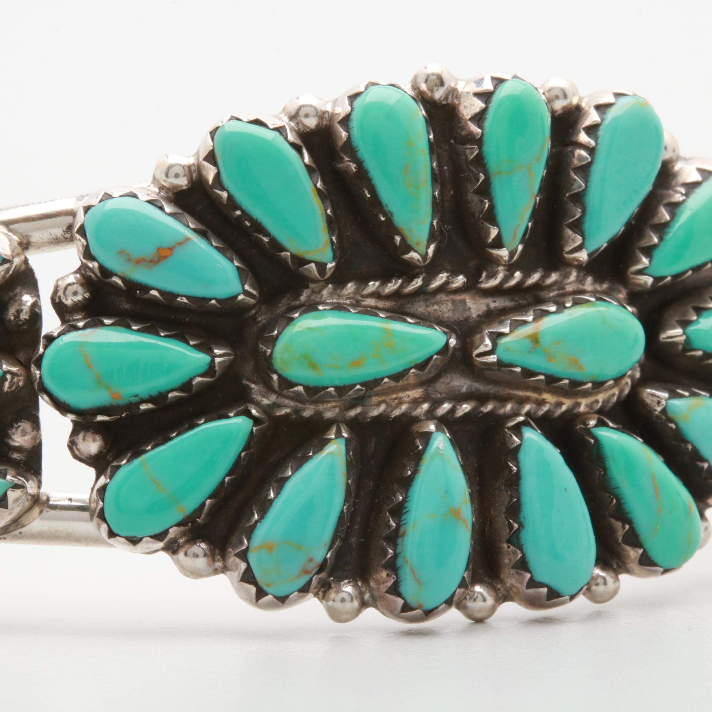L. Morgan Navajo Diné Sterling Silver Turquoise Cuff Bangle