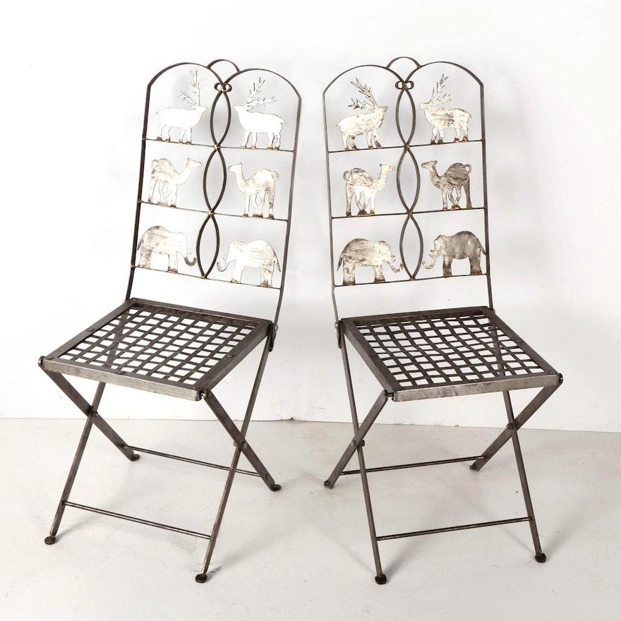 Folding Metal Chairs with Animal Motifs