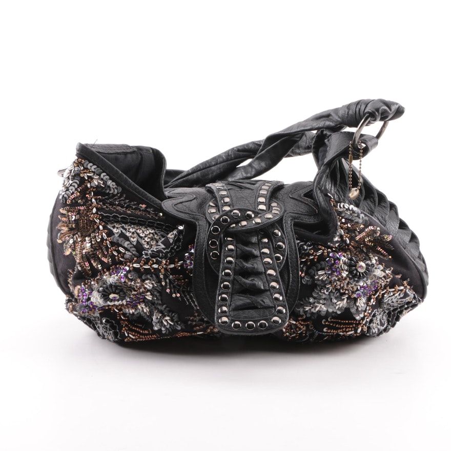 Mary Frances of San Francisco Embellished Black Leather Hobo Bag