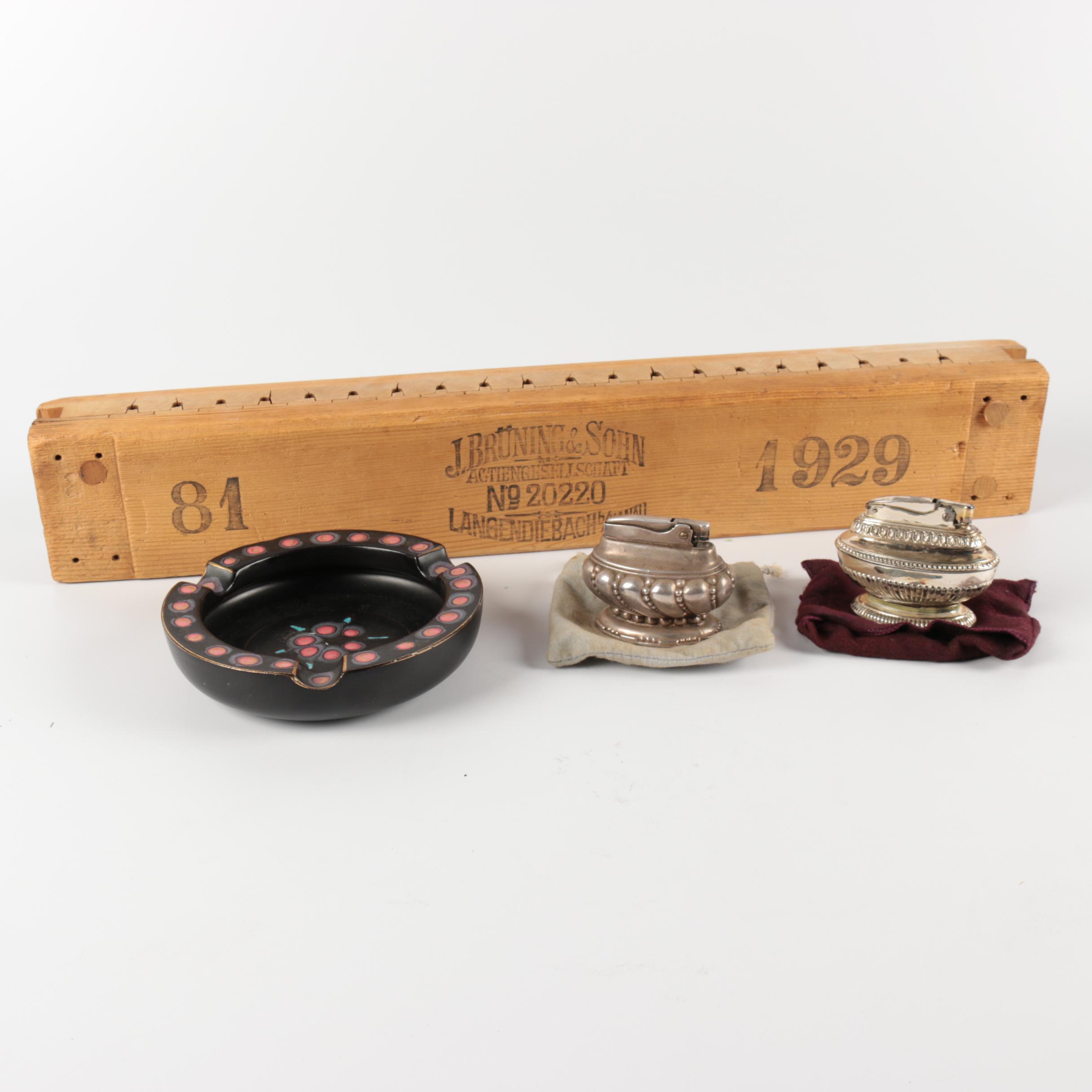 Zwaro Gouda Holland Ash Receiver, Ronson "Crown" Lighters and Vintage Cigar Mold