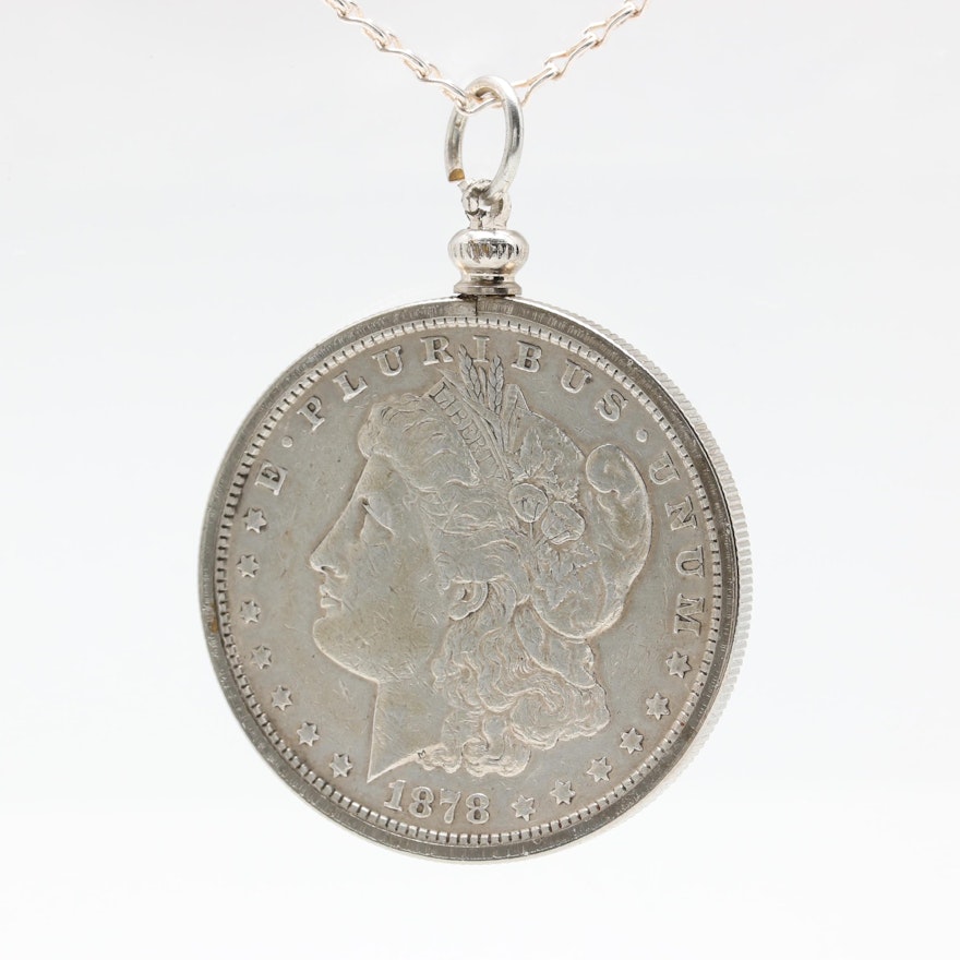 Sterling Silver Necklace with 1878 Morgan Silver Dollar Pendant