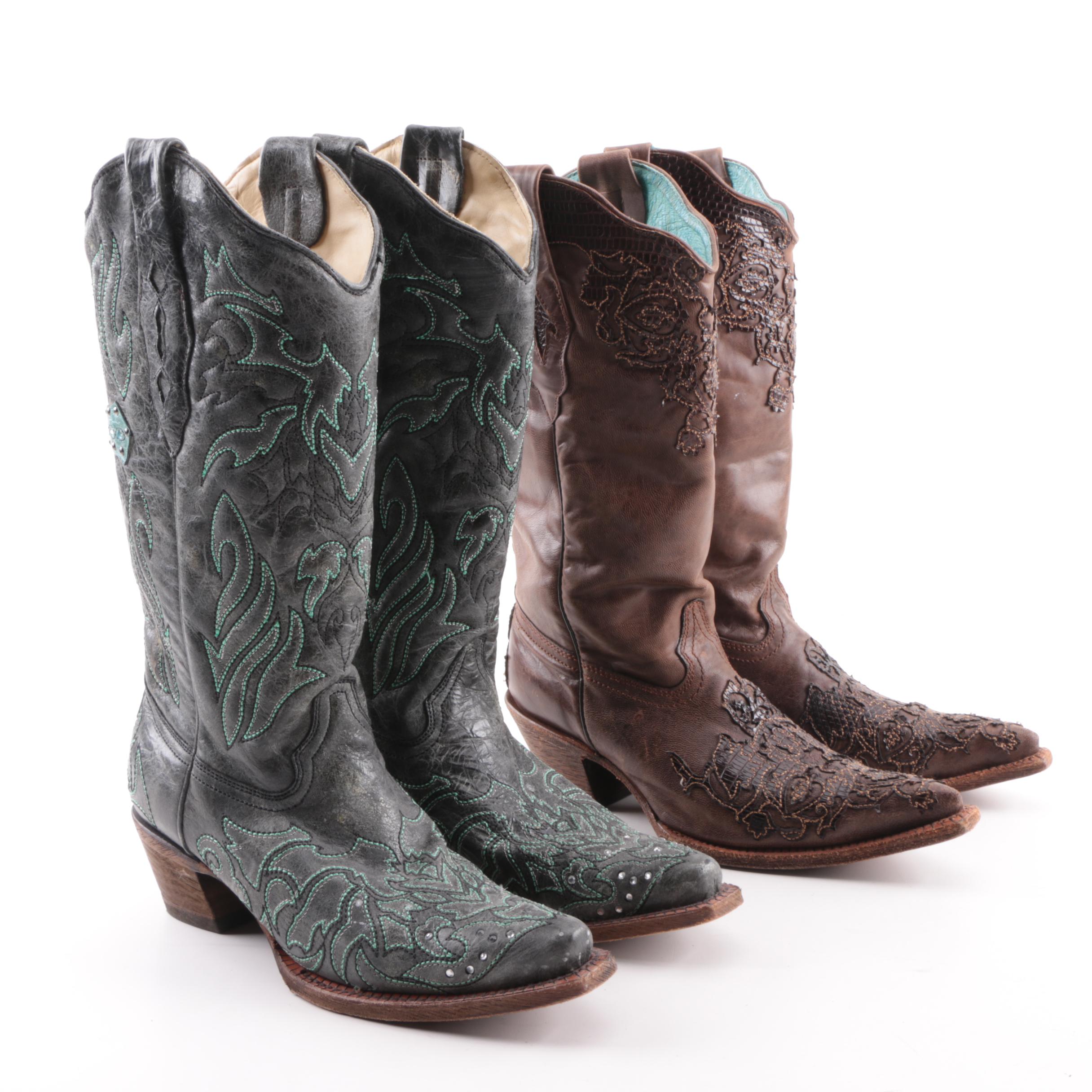 Women's Corral Black and Brown Leather Western Boots