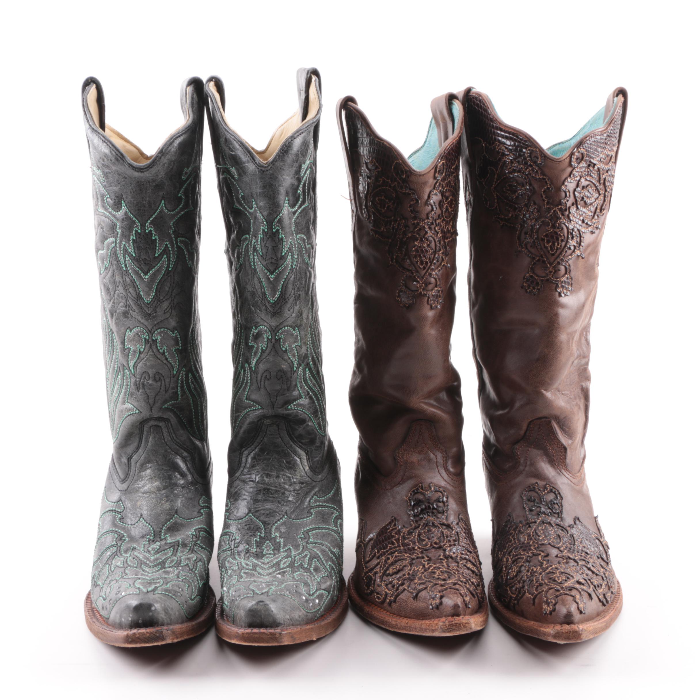 Women's Corral Black and Brown Leather Western Boots