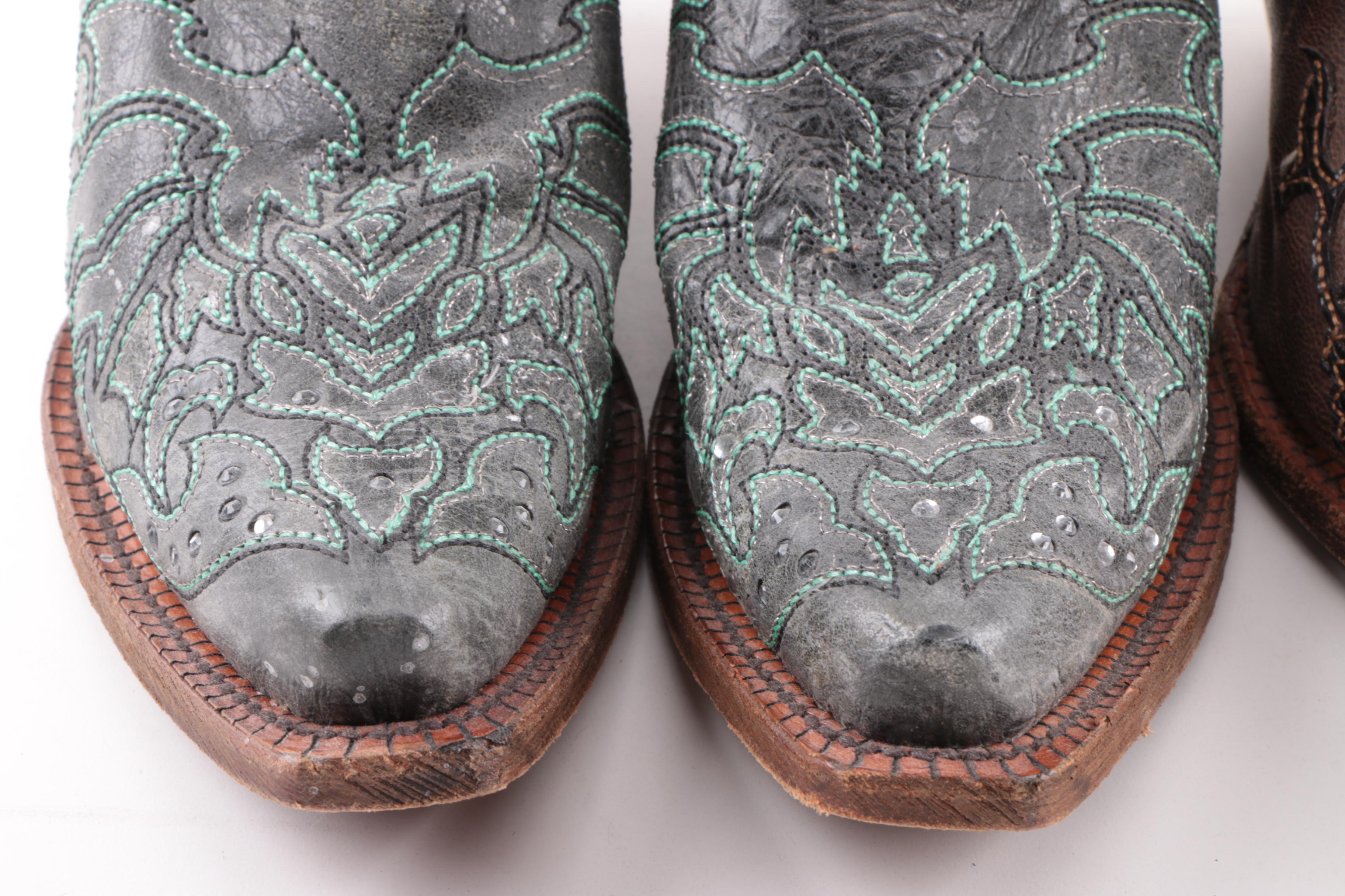 Women's Corral Black and Brown Leather Western Boots