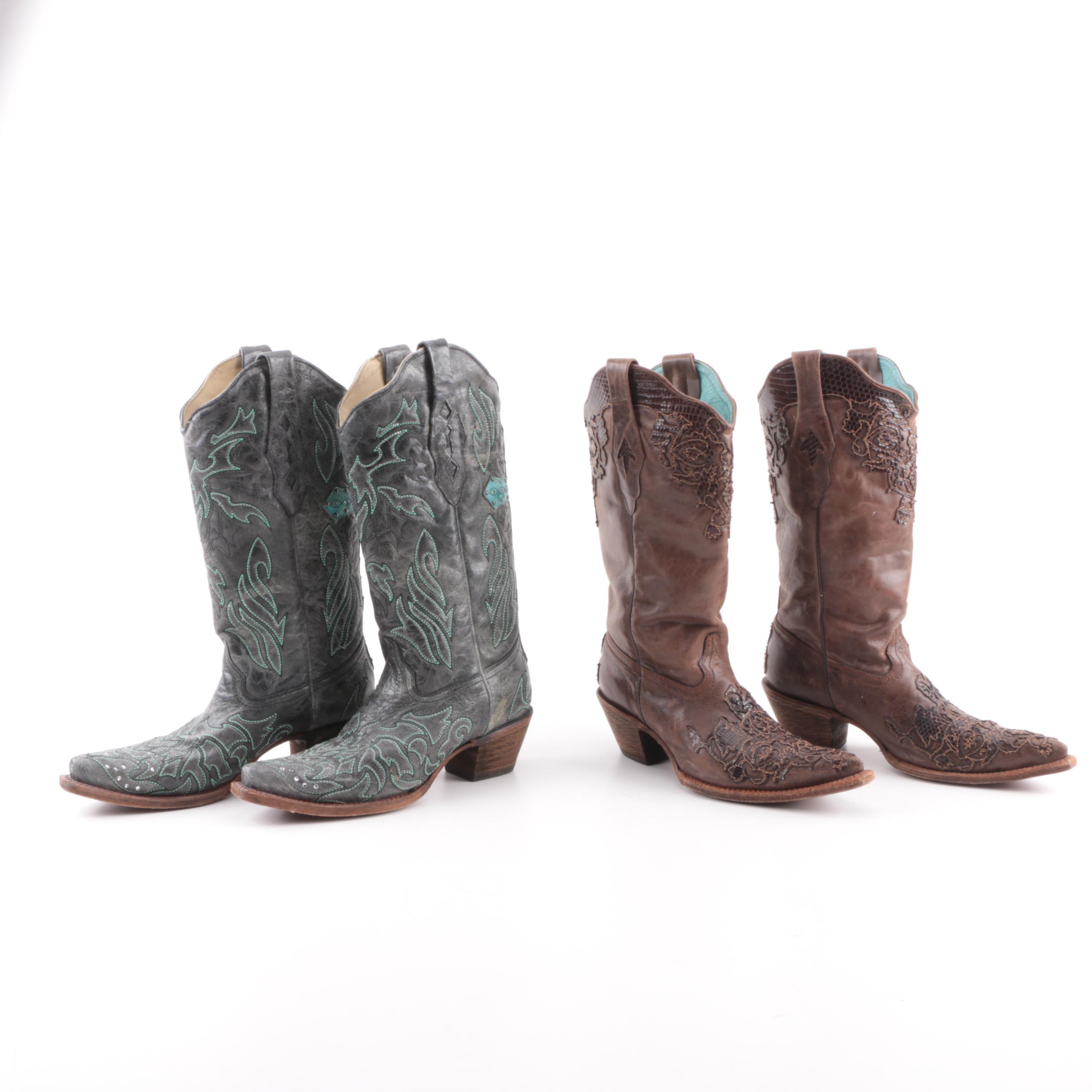 Women's Corral Black and Brown Leather Western Boots