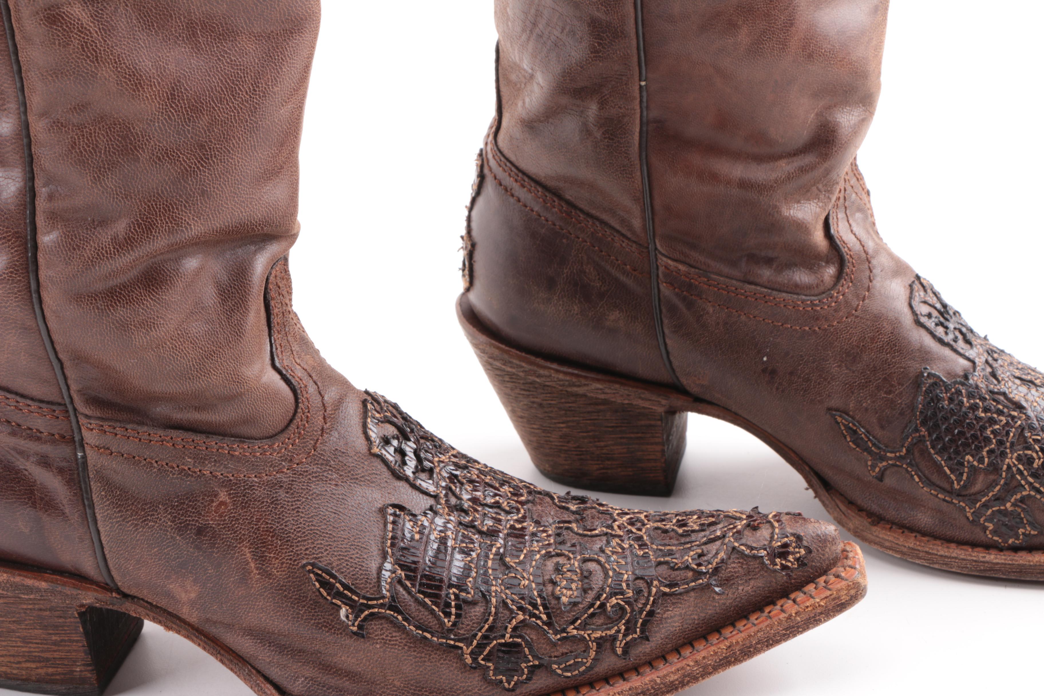 Women's Corral Black and Brown Leather Western Boots