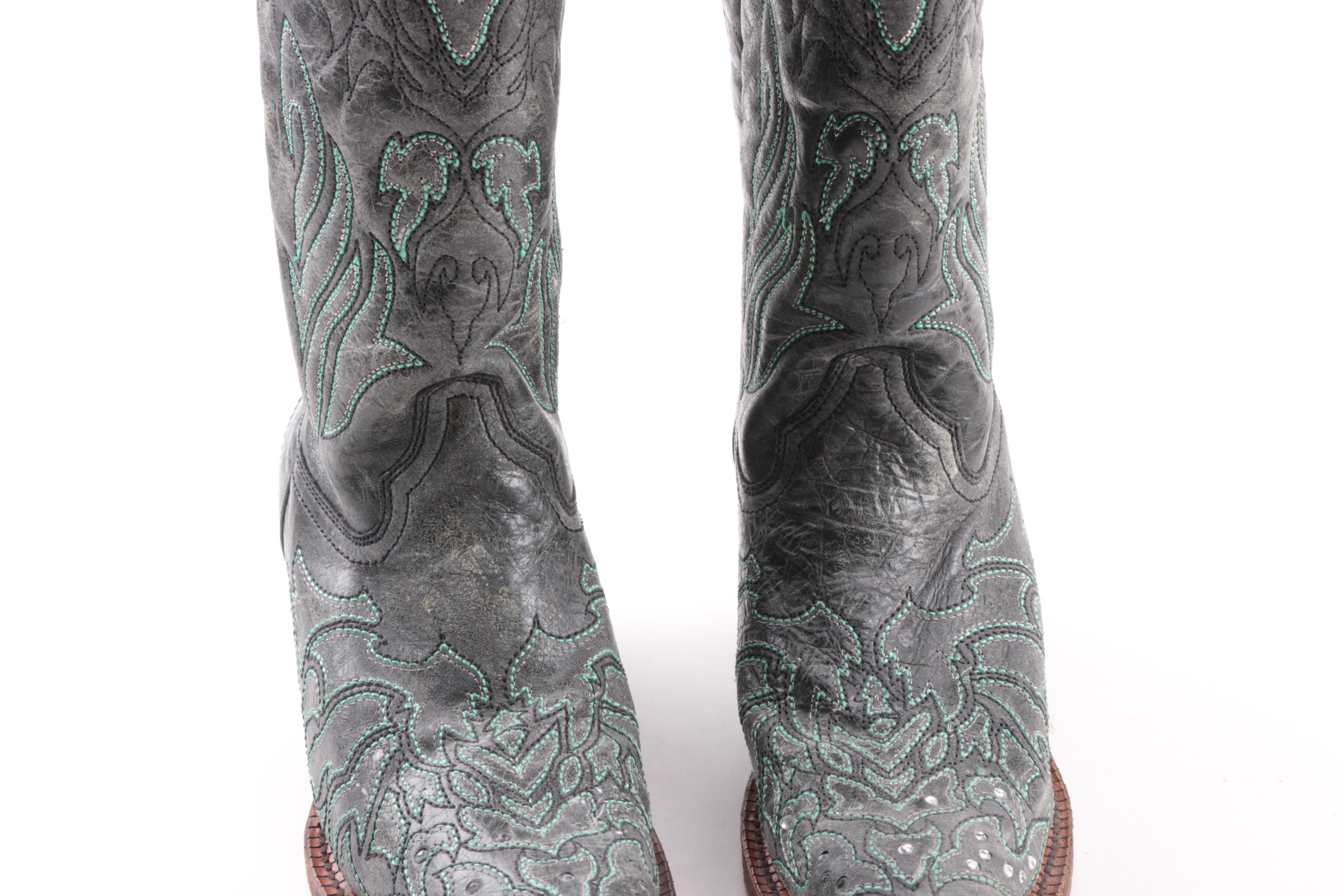 Women's Corral Black and Brown Leather Western Boots