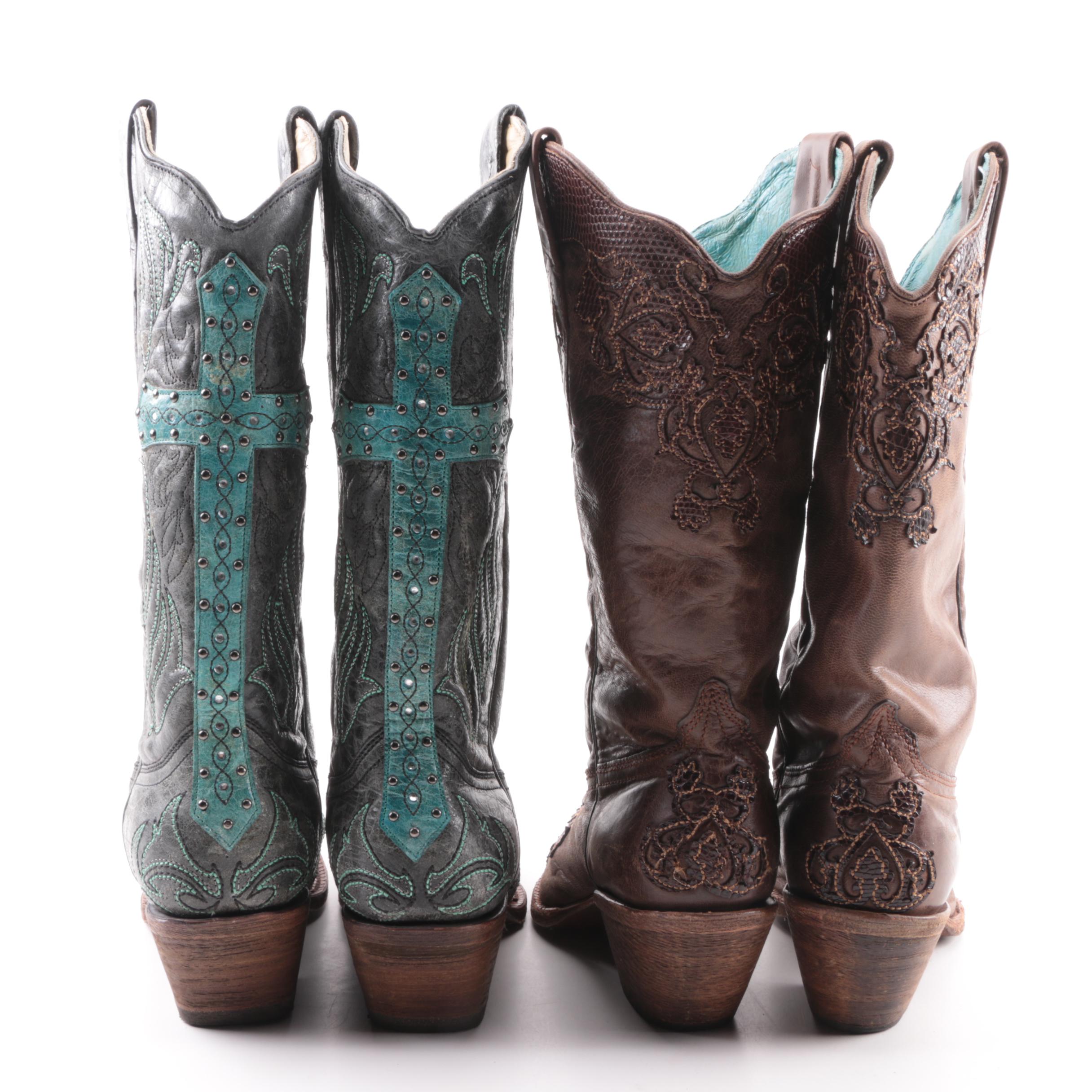 Women's Corral Black and Brown Leather Western Boots