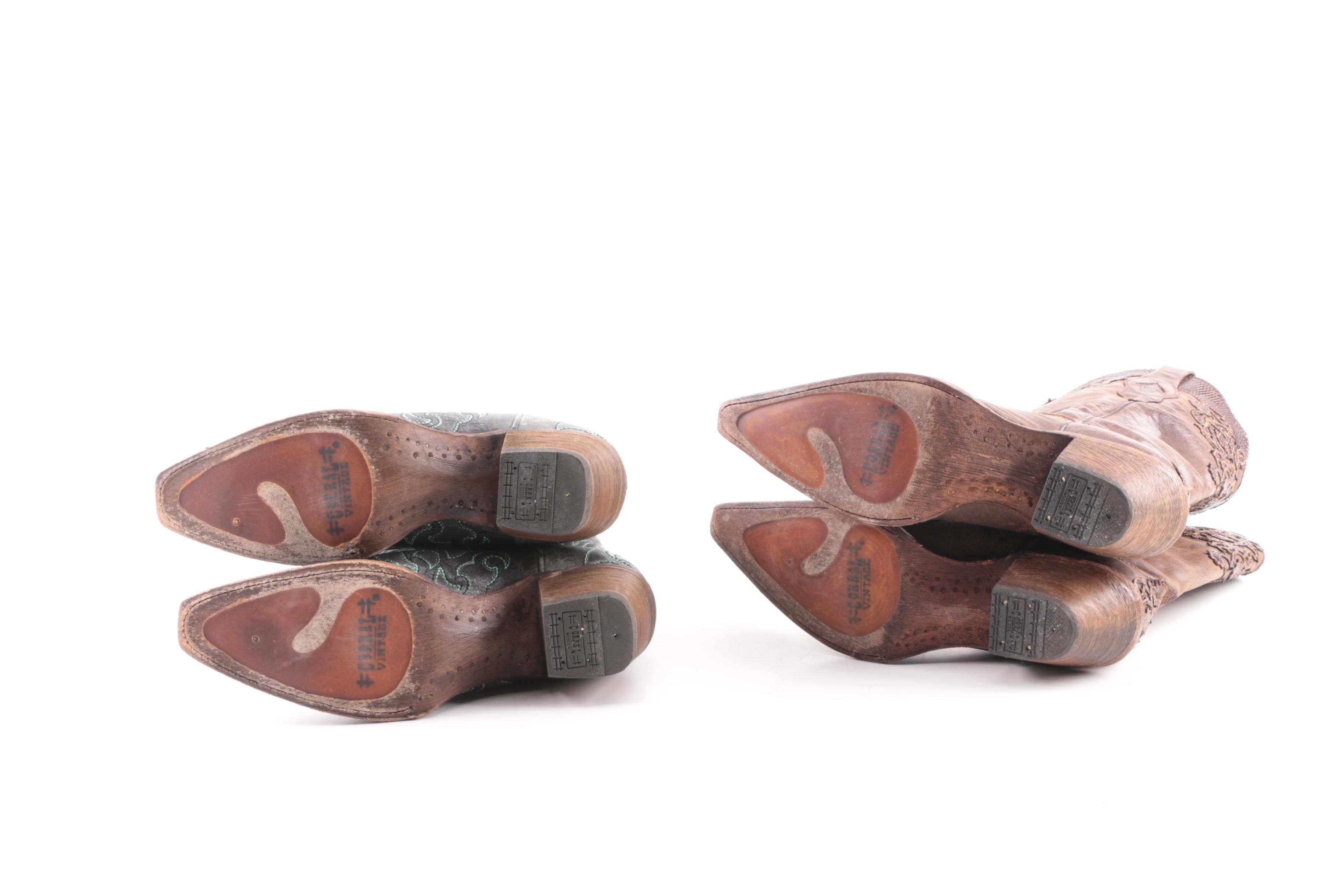 Women's Corral Black and Brown Leather Western Boots