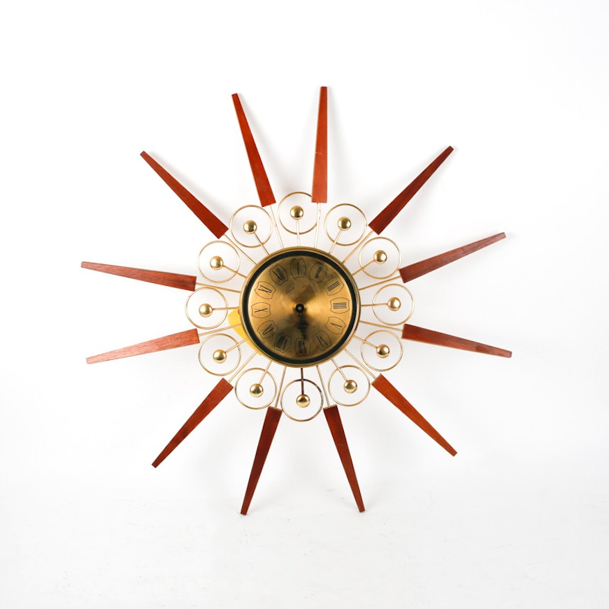 Mid-Century Wood and Metal Atomic Clock