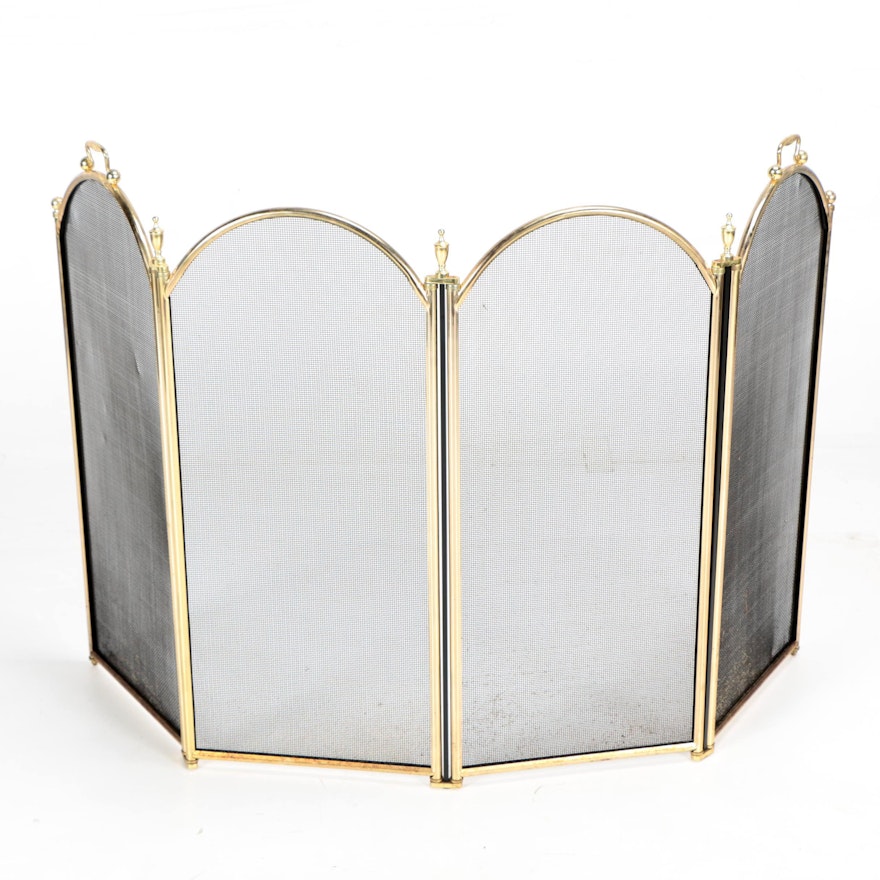 Folding Brass Fireplace Screen