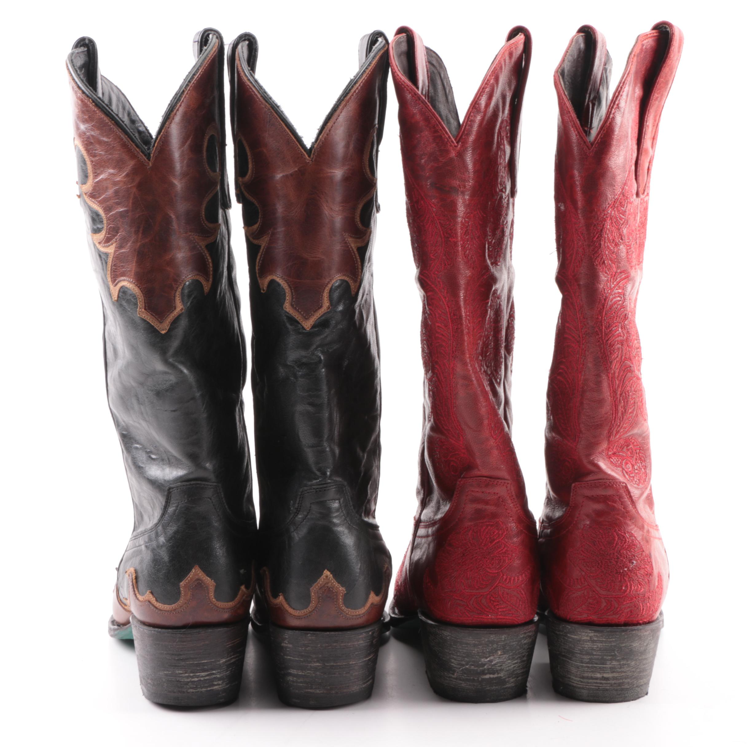Women's Lane Black and Red Leather Cowboy Boots