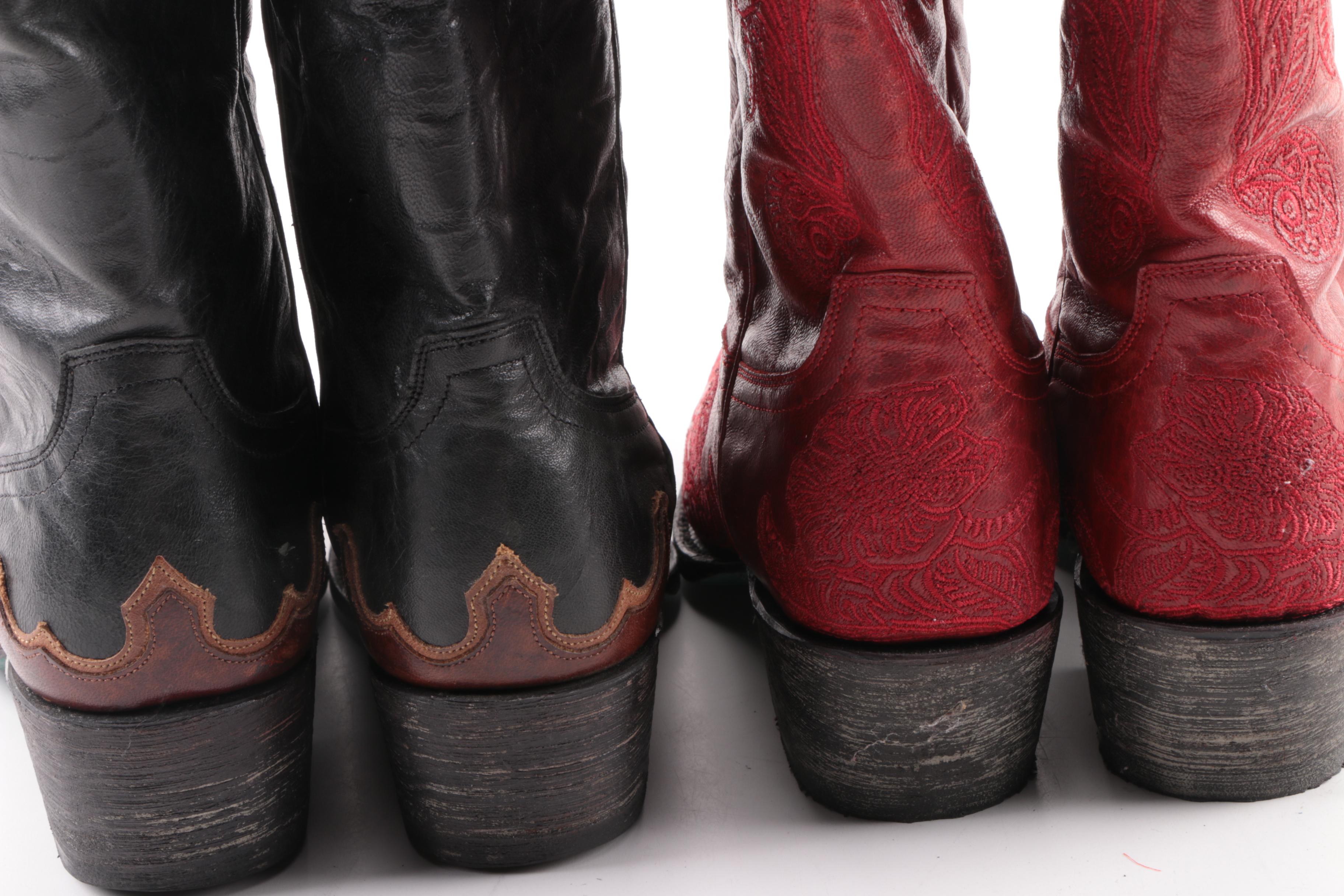 Women's Lane Black and Red Leather Cowboy Boots