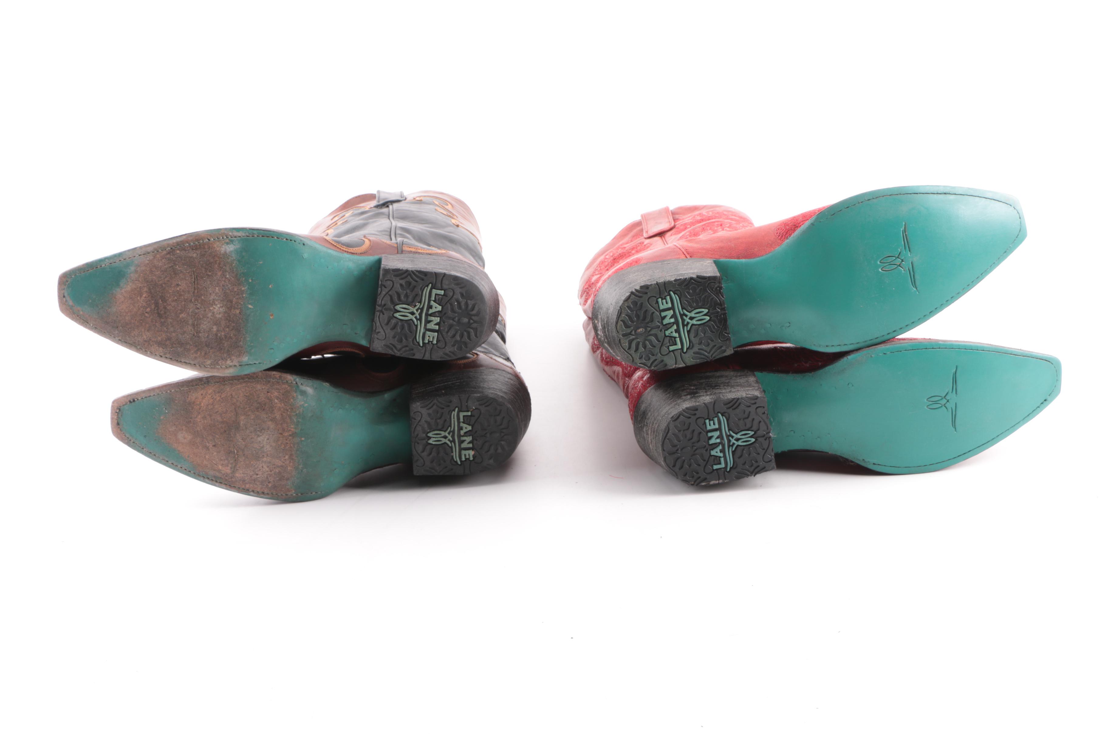 Women's Lane Black and Red Leather Cowboy Boots