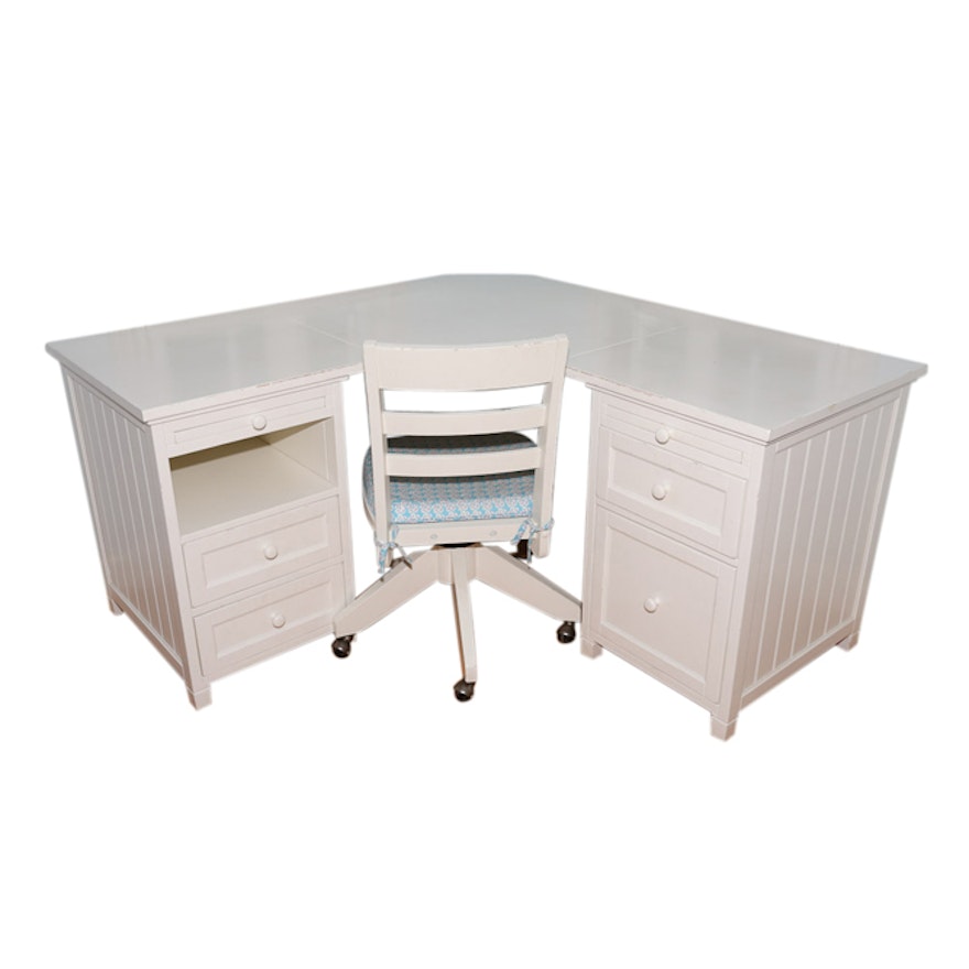 Pottery Barn Teen White Painted Corner Desk and Office Chair