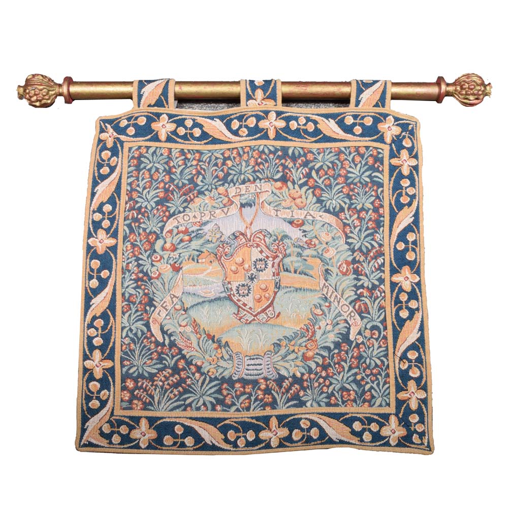 Armorial Wall Tapestry with Hanging Rod