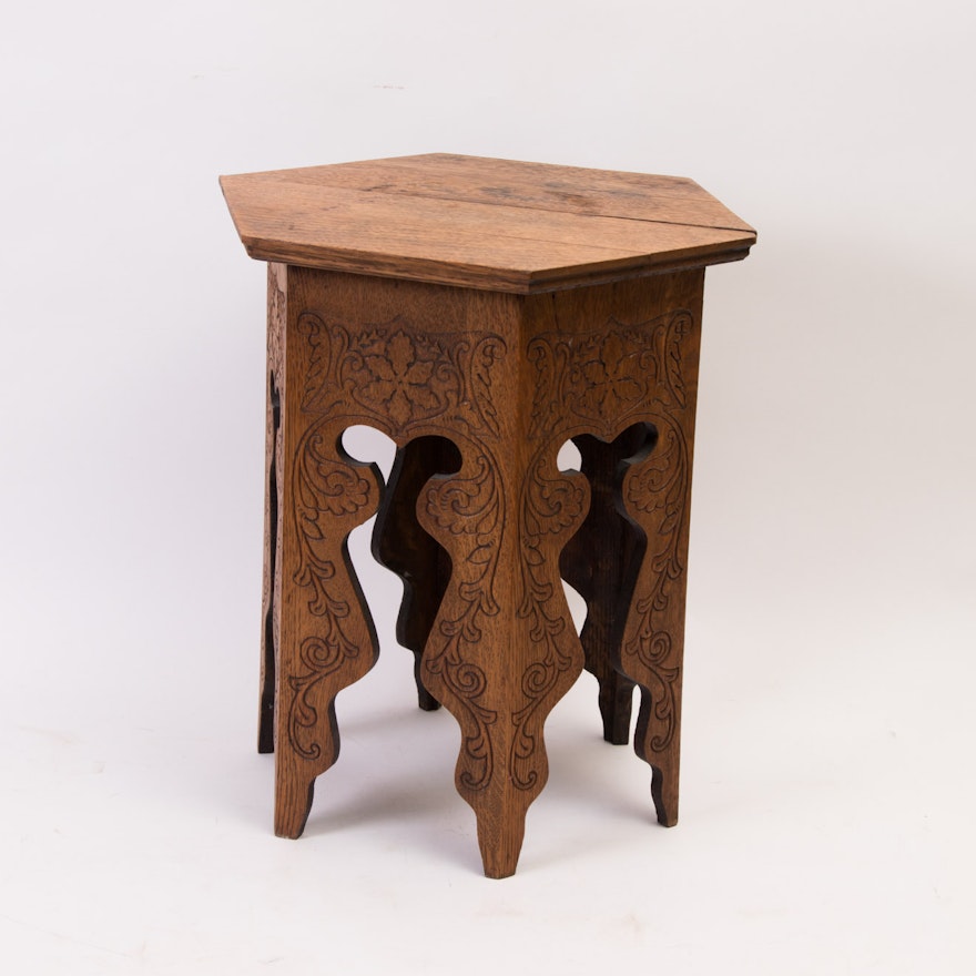 Oak Accent Table with Incised Detail