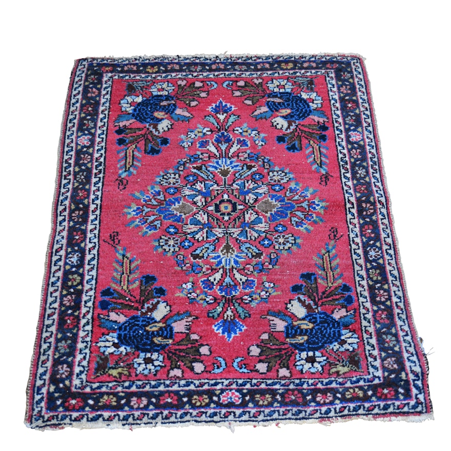 Vintage Hand-Knotted Sarouk Style Wool Accent Rug
