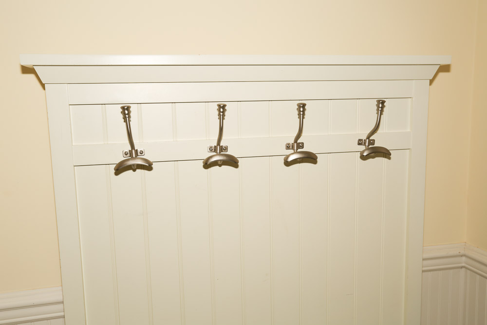 Off-White Beadboard Hall Tree with Hooks