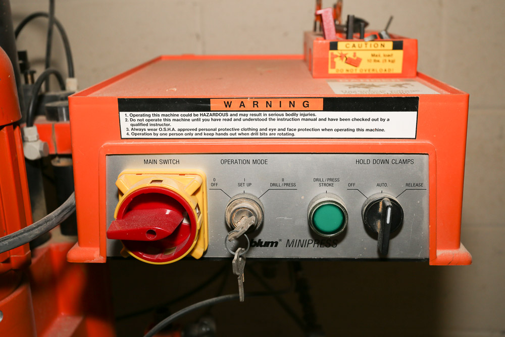 Blum Minipress MSP Hinge-Hole Boring Machine with Juniorpress Attachment