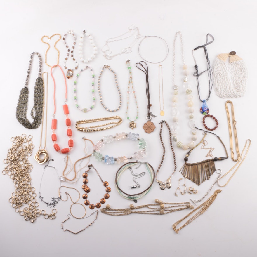 Jewelry Assortment Including Crown Trifari, Shell and Glass