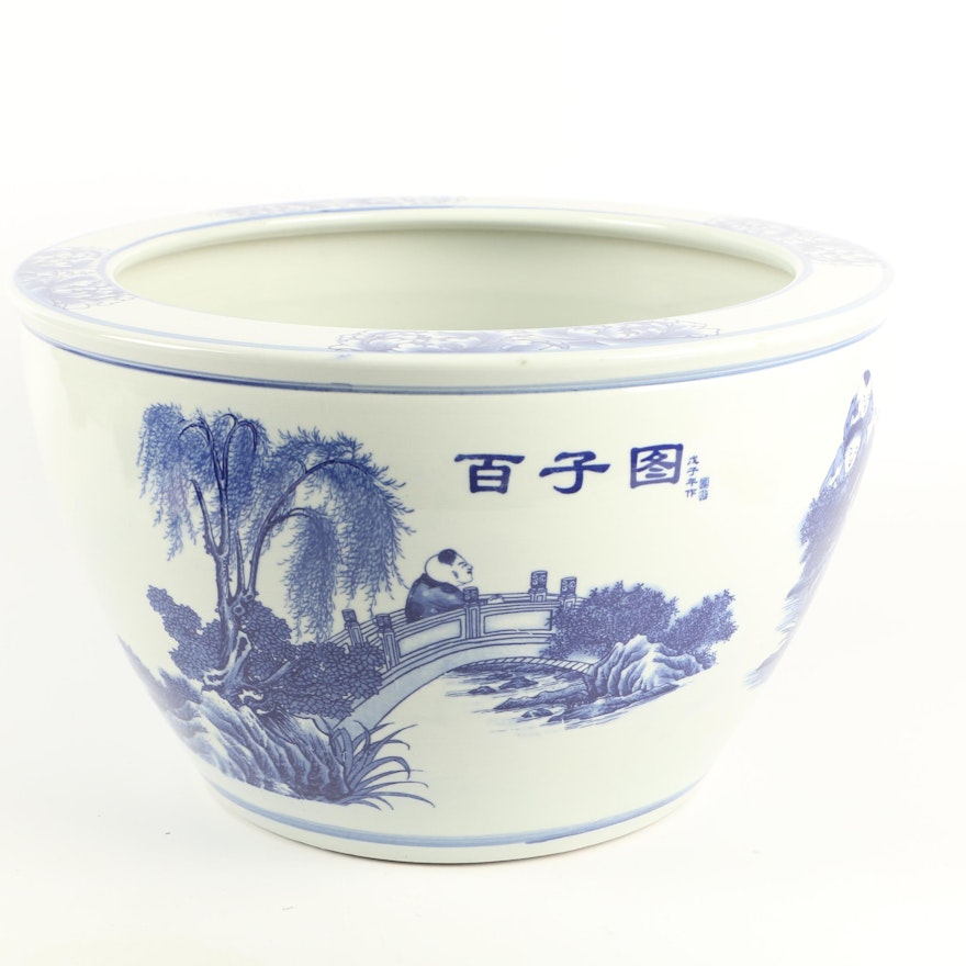 Chinese Blue and White Transfer Printed Ceramic Planter