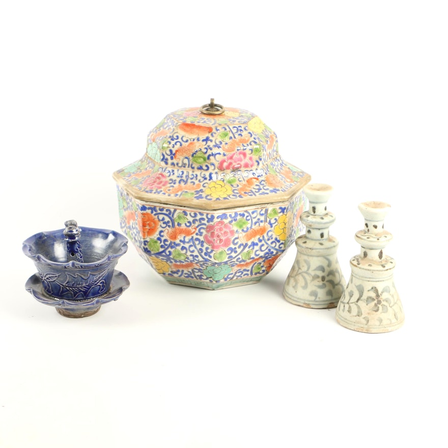 Chinese Hand-Painted Ceramic Jar and Decor