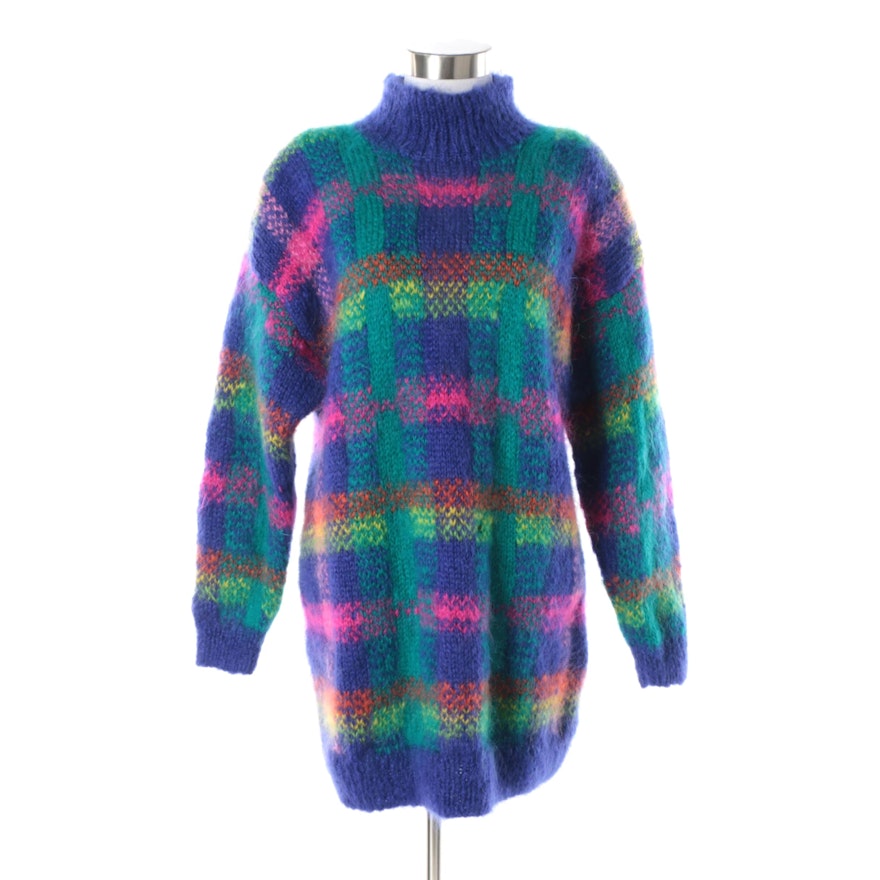 Women's Vintage Classiques Multicolored Mohair Blend Hand Knit Oversized Sweater