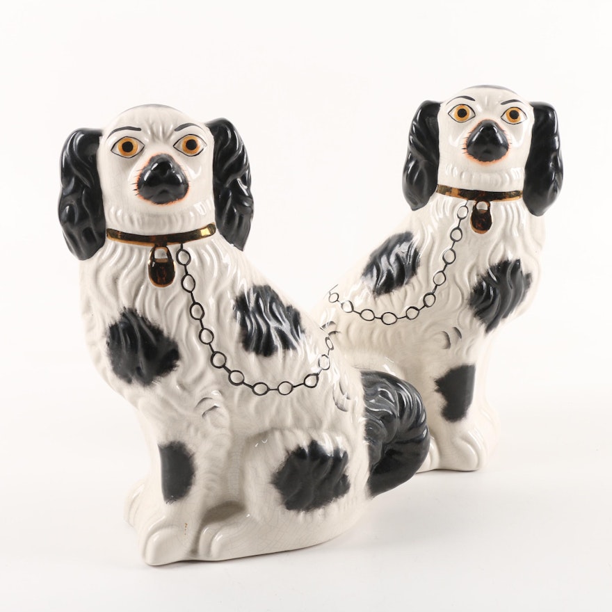 Vintage Staffordshire Style Ceramic Spaniel Figurines