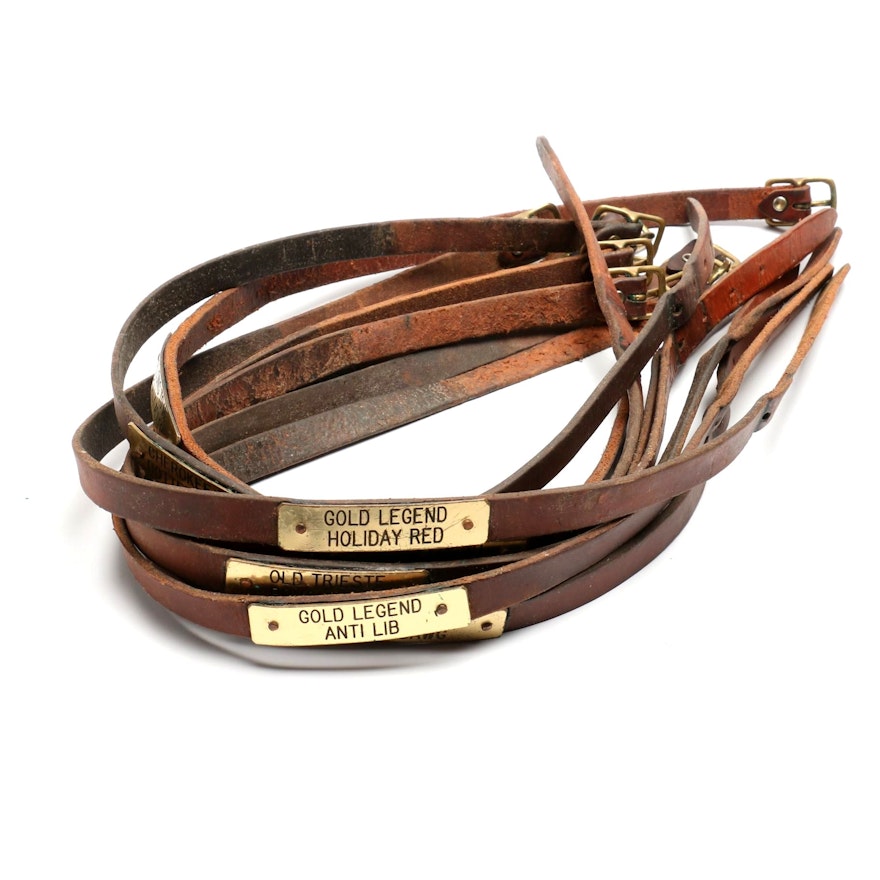 Nine Leather and Brass Horse Collars
