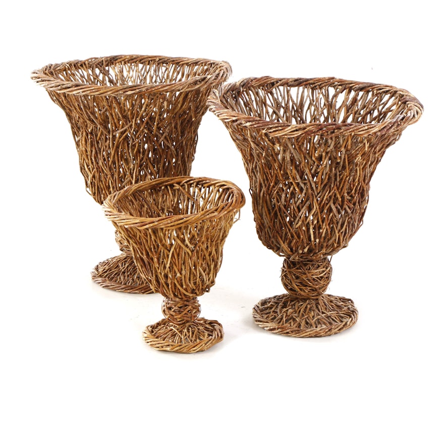 Smithe and Hawken Rattan Urn Shaped Planters