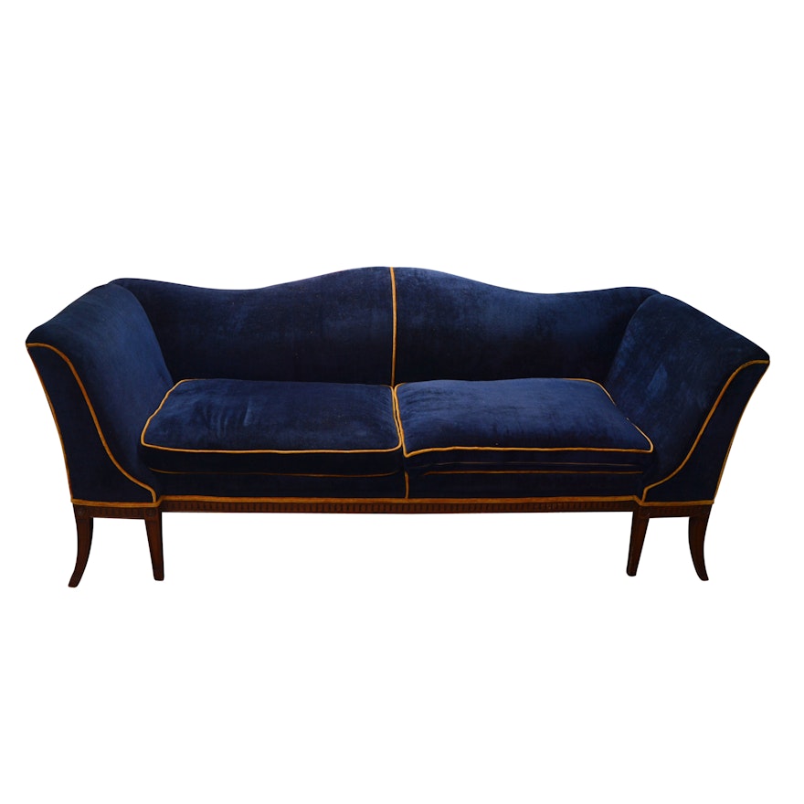Vintage Neoclassic Style Blue Velvet Sofa