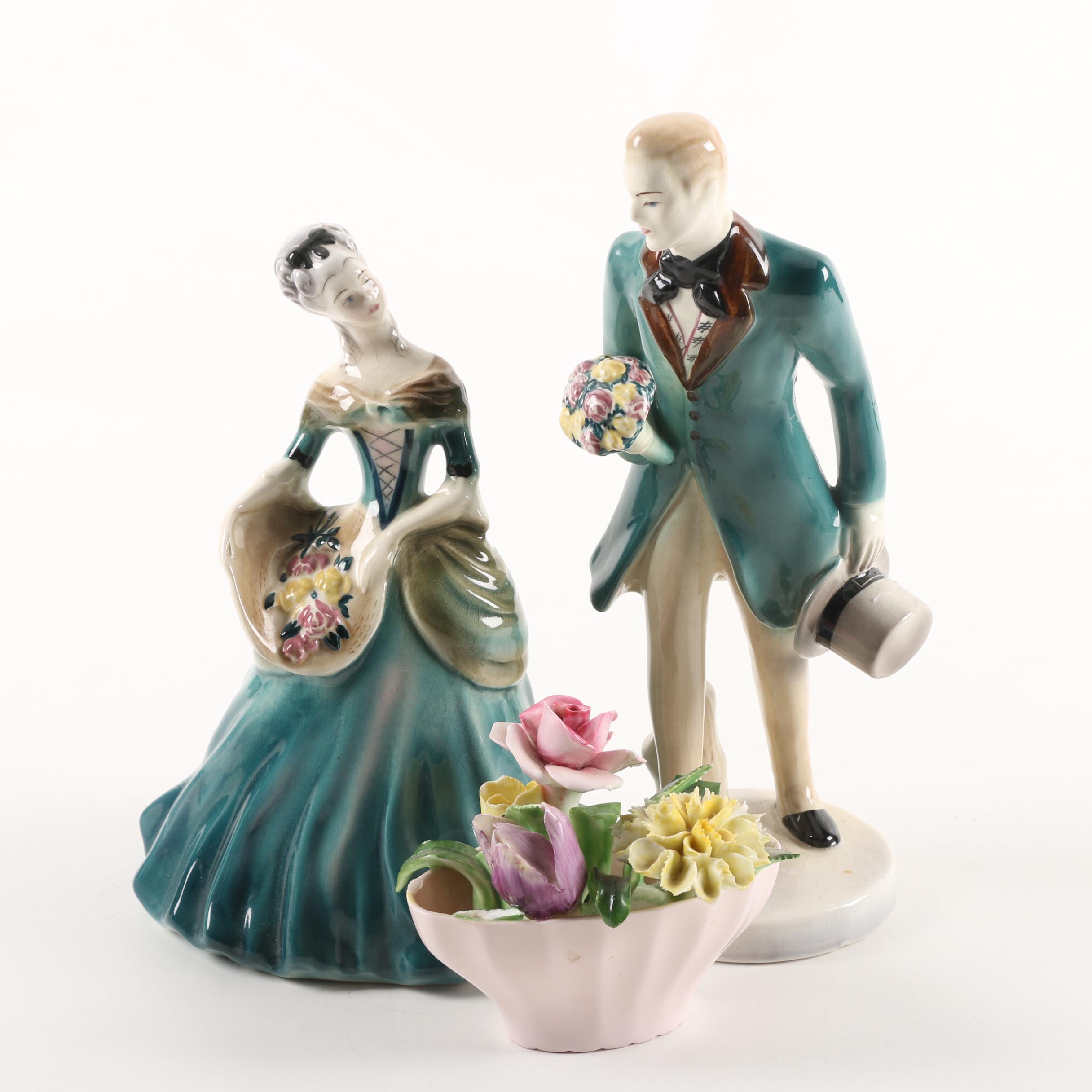 Goldscheider-Everlast Figurines and Adderley Floral Arrangement
